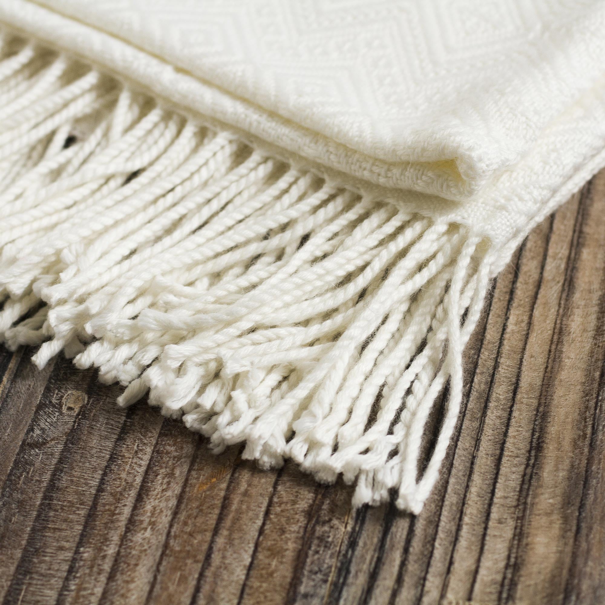 Premium Andean Textures Alpaca Blend Throw Blanket - Luxurious White Fringed Design