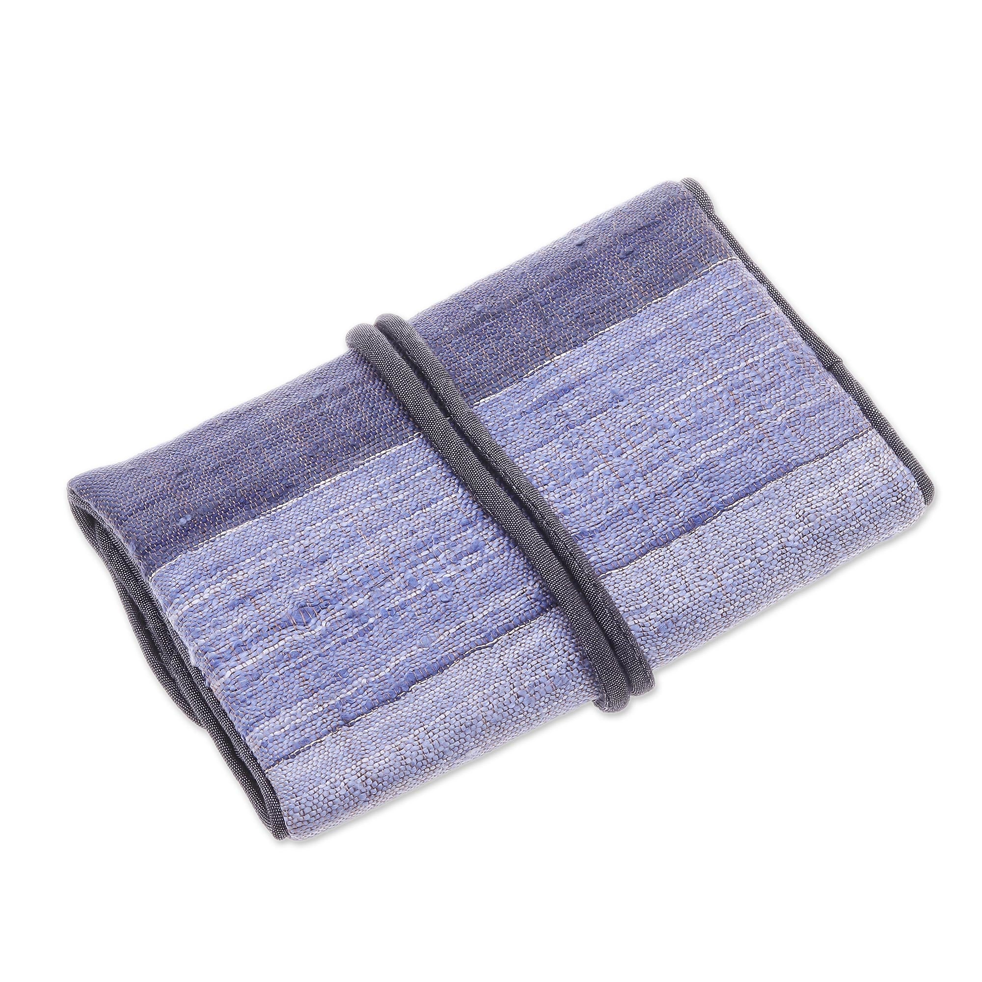 Premium Black & Grey Silk Jewelry Roll - Handcrafted by Thai Artisans