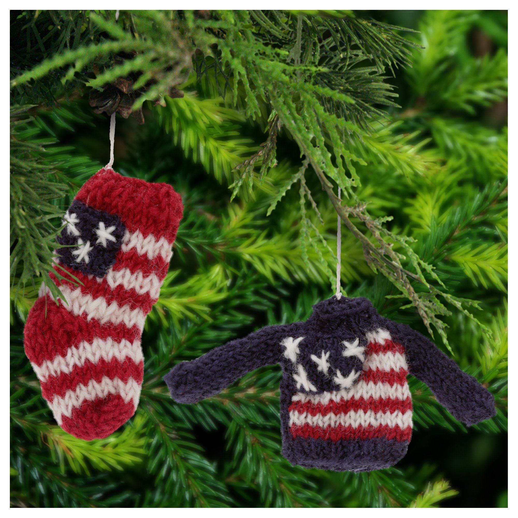 Premium Patriotic Sweater & Stocking Ornaments - Handcrafted Set of 2