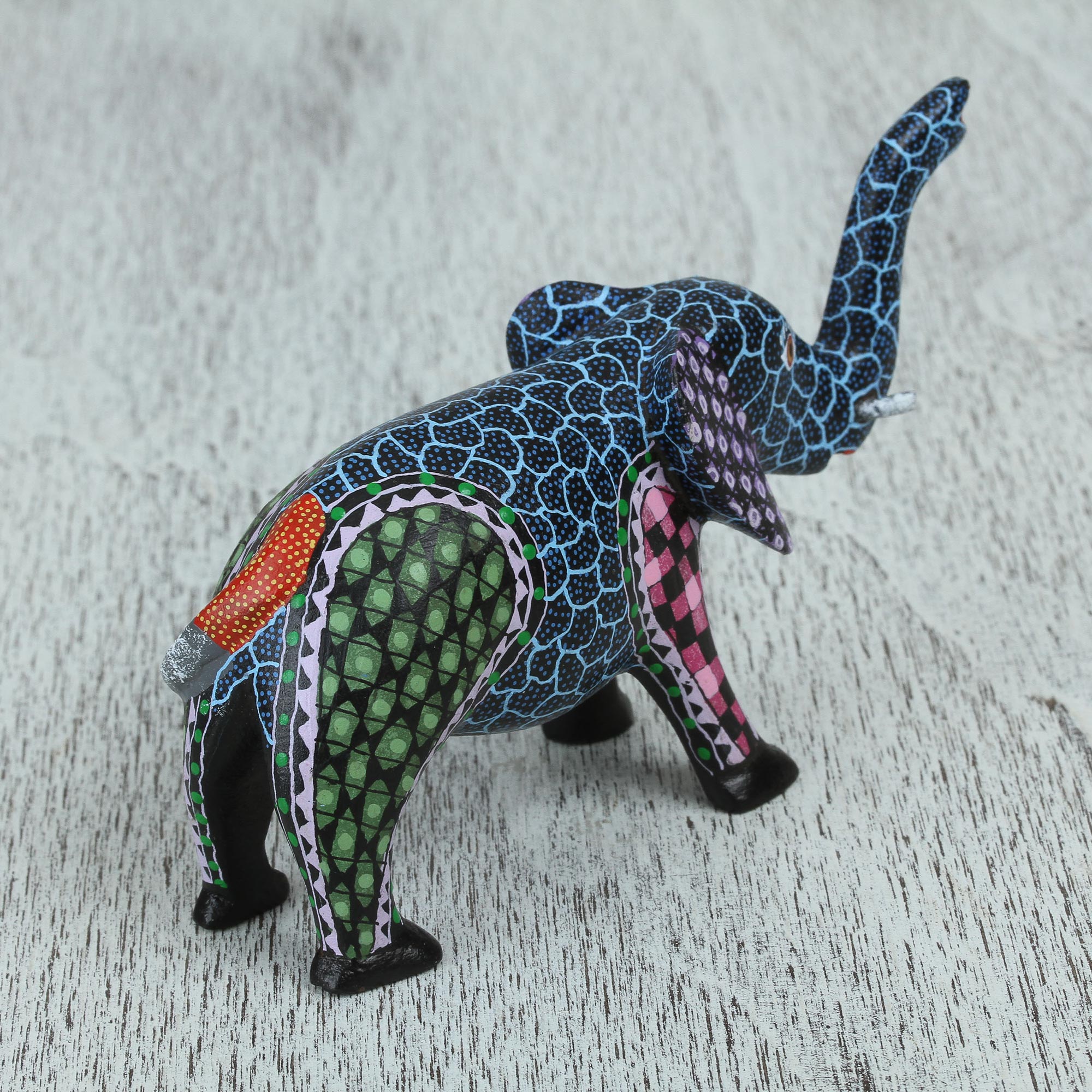 Premium Handcrafted Copal Wood Alebrije Elephant Figurine – Signed Artisan Collectible