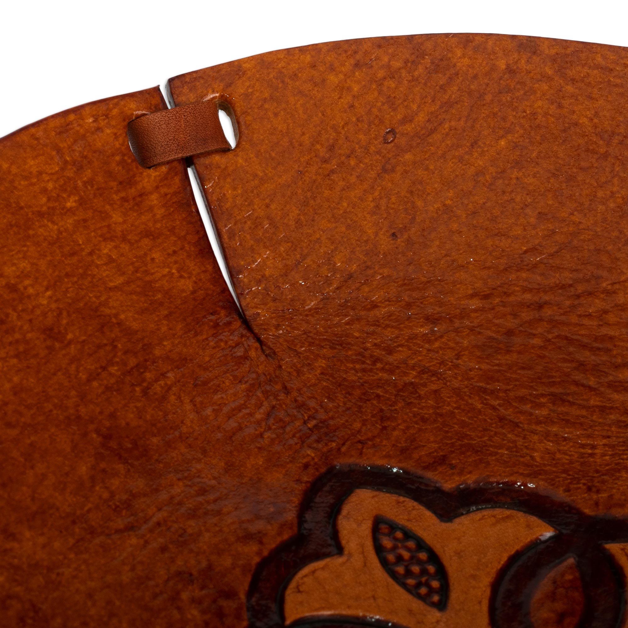 Premium Colonial Florals Brown Leather Catchall Plate - Handcrafted in Peru