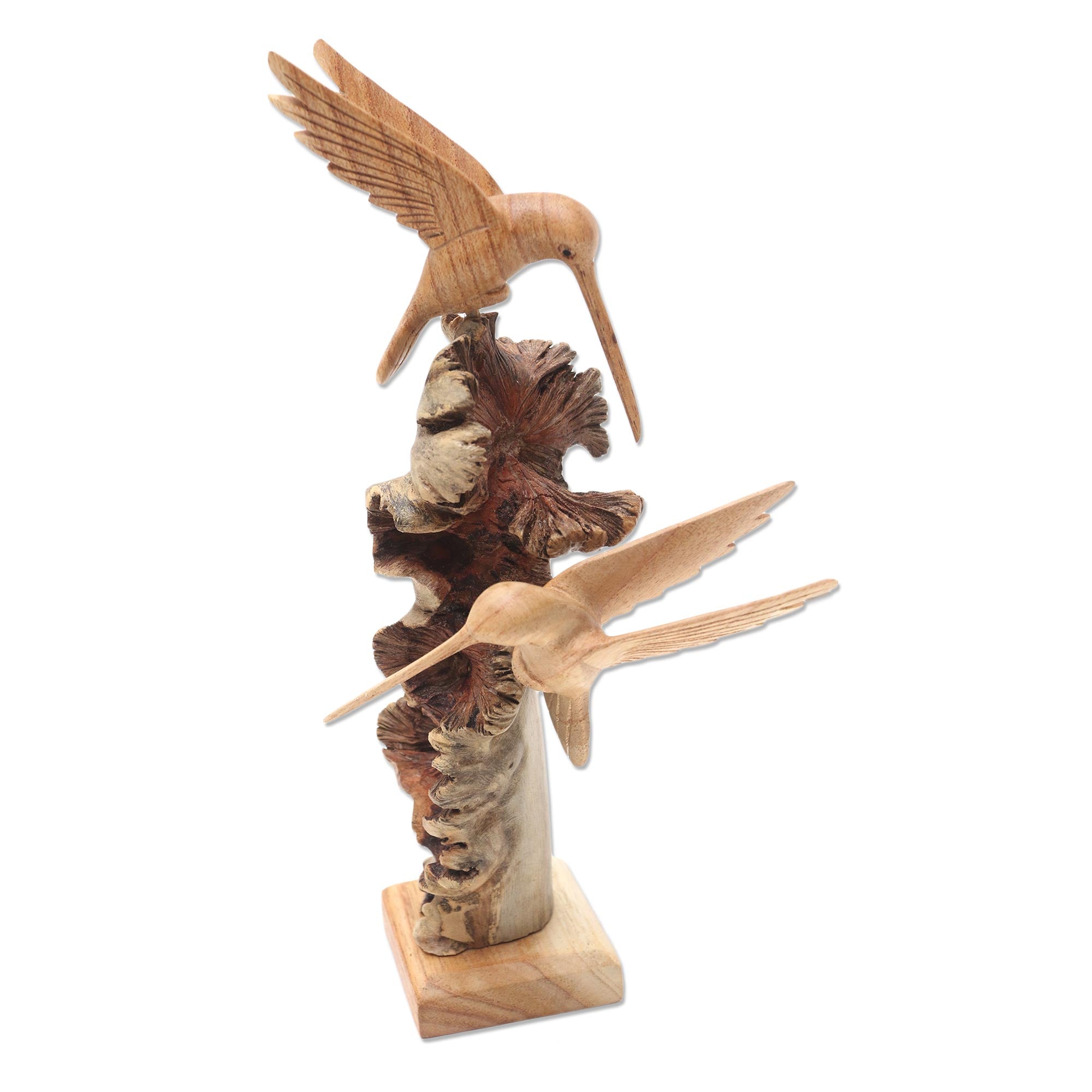 Premium Hand-Carved Hummingbird Sculpture – Unique Benalu Wood Base