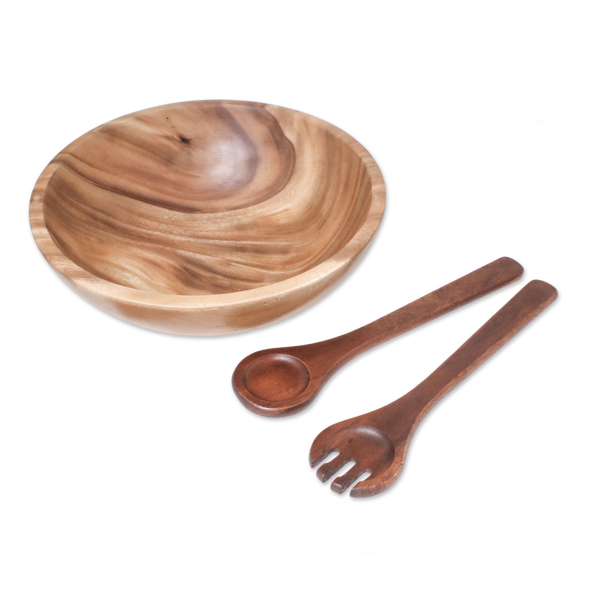 Premium Handcrafted Wood Salad Bowl Set with Serving Utensils