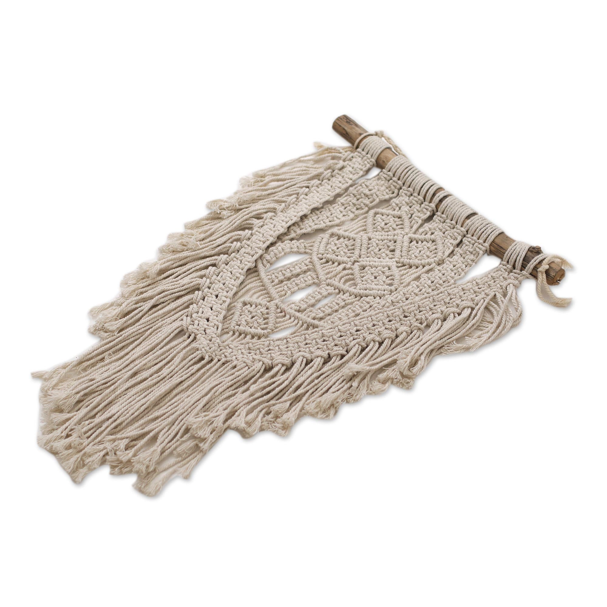 Premium Hand-Knotted Ivory Cotton Wall Hanging – Inspired by Tegalalang, Bali