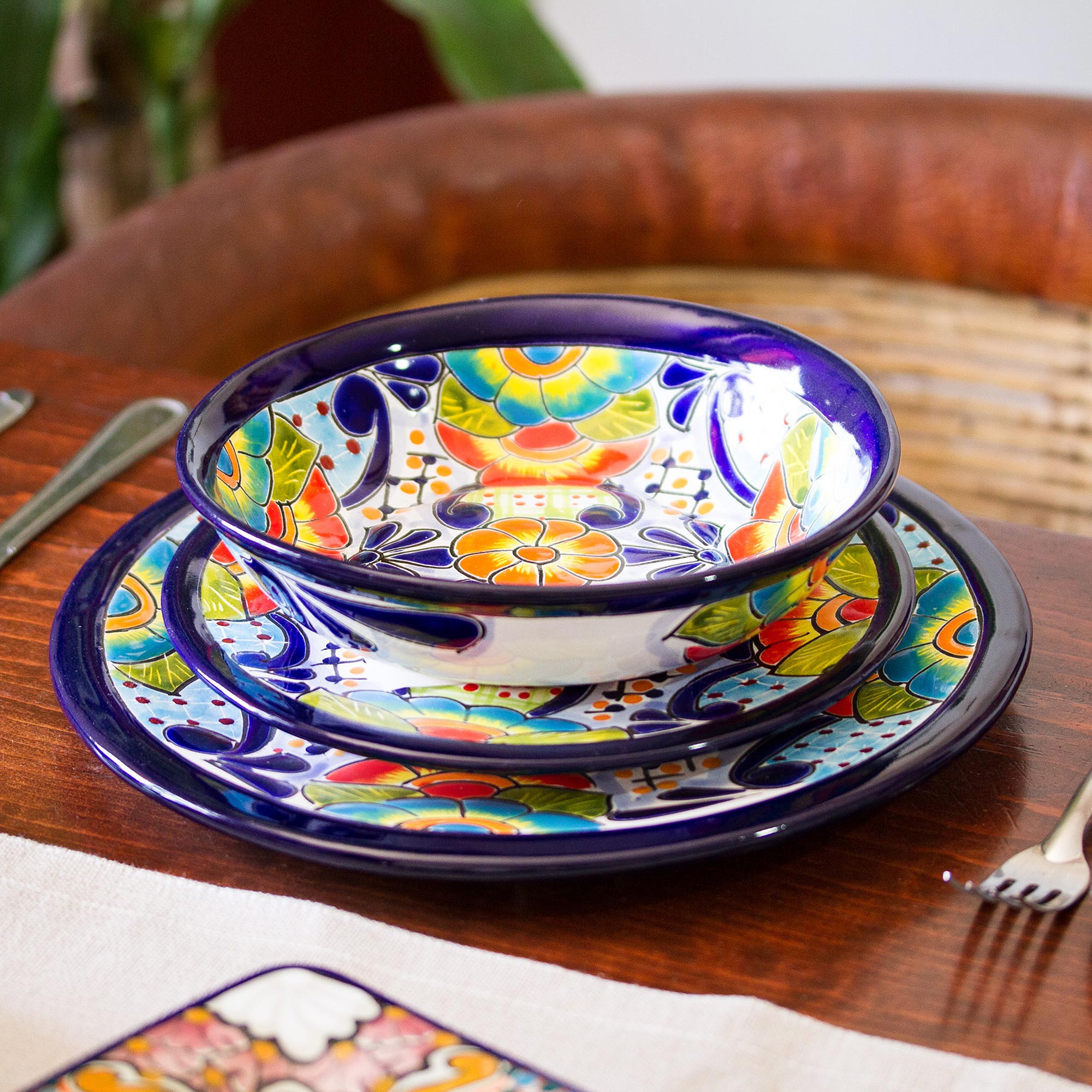 Premium Hand-Painted Talavera Ceramic Salad Plates from Mexico (Set of 2)