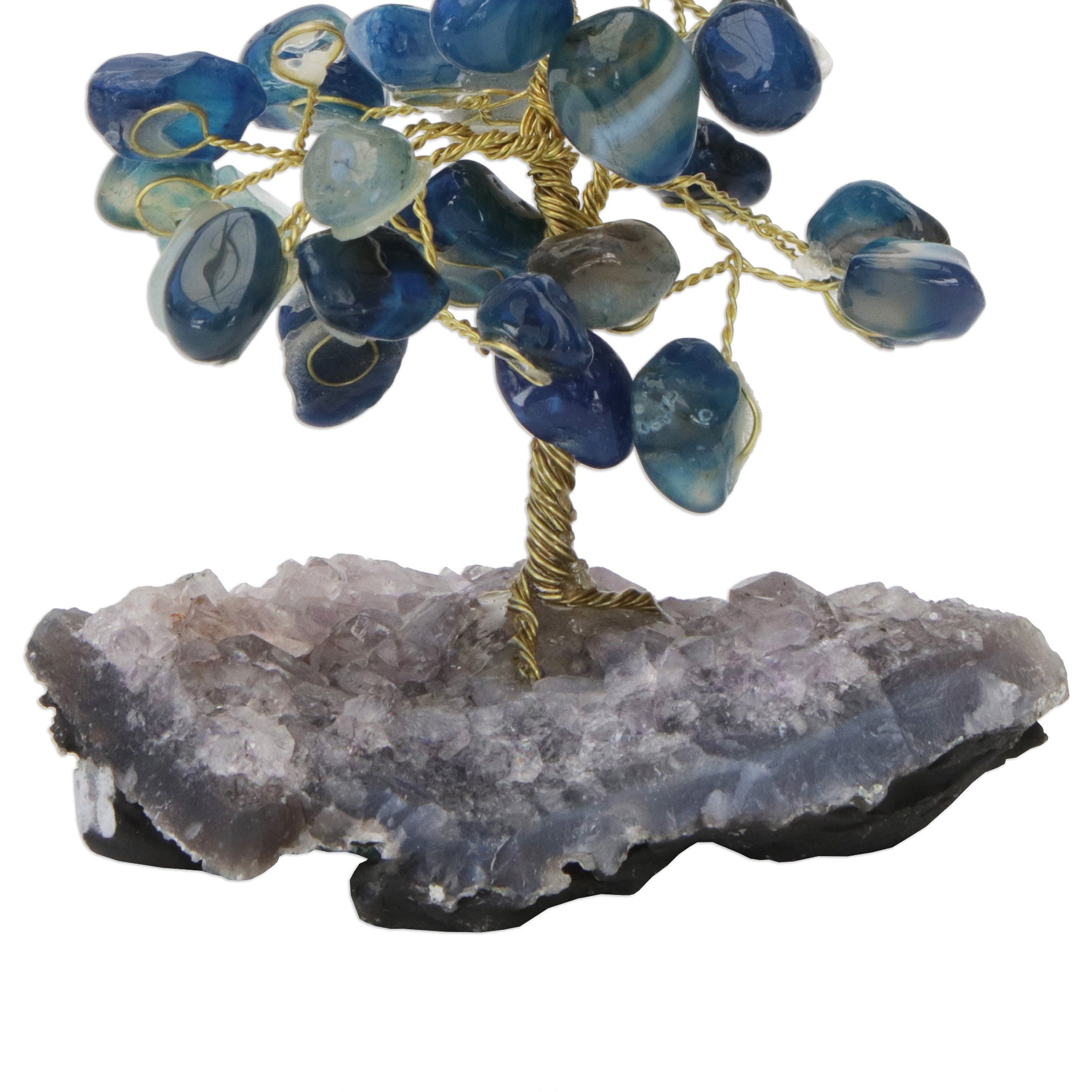Premium Blue Agate Gemstone Tree with Amethyst Base - Ultimate Calming Decor