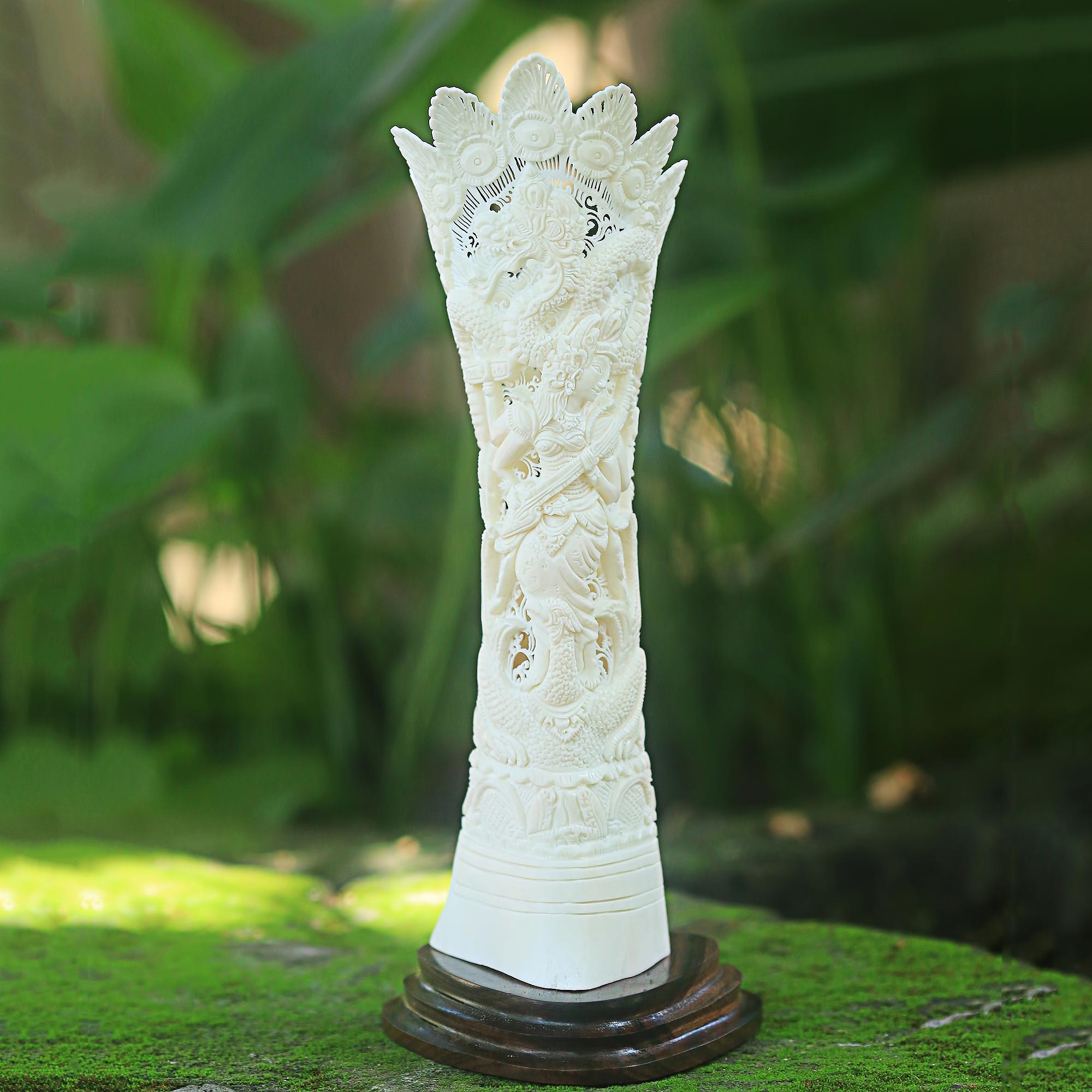 Premium Dewi Saraswati White Bone Sculpture - Handcrafted Hindu Art