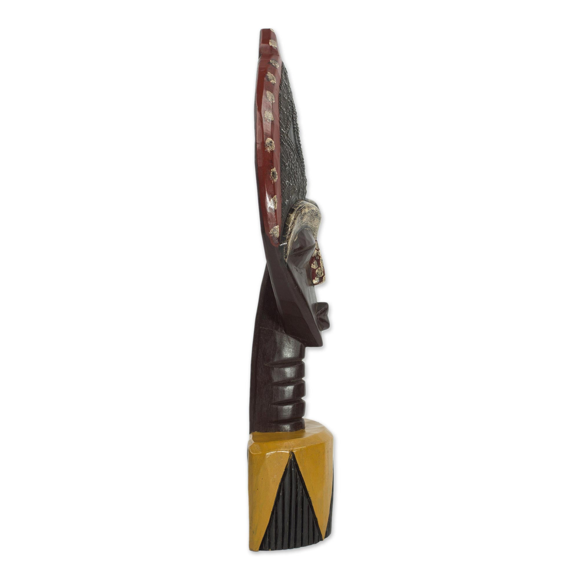 Premium Biakoye Ghanaian Sese Wood Mask Sculpture with Aluminum Plating - Handcrafted Art Piece