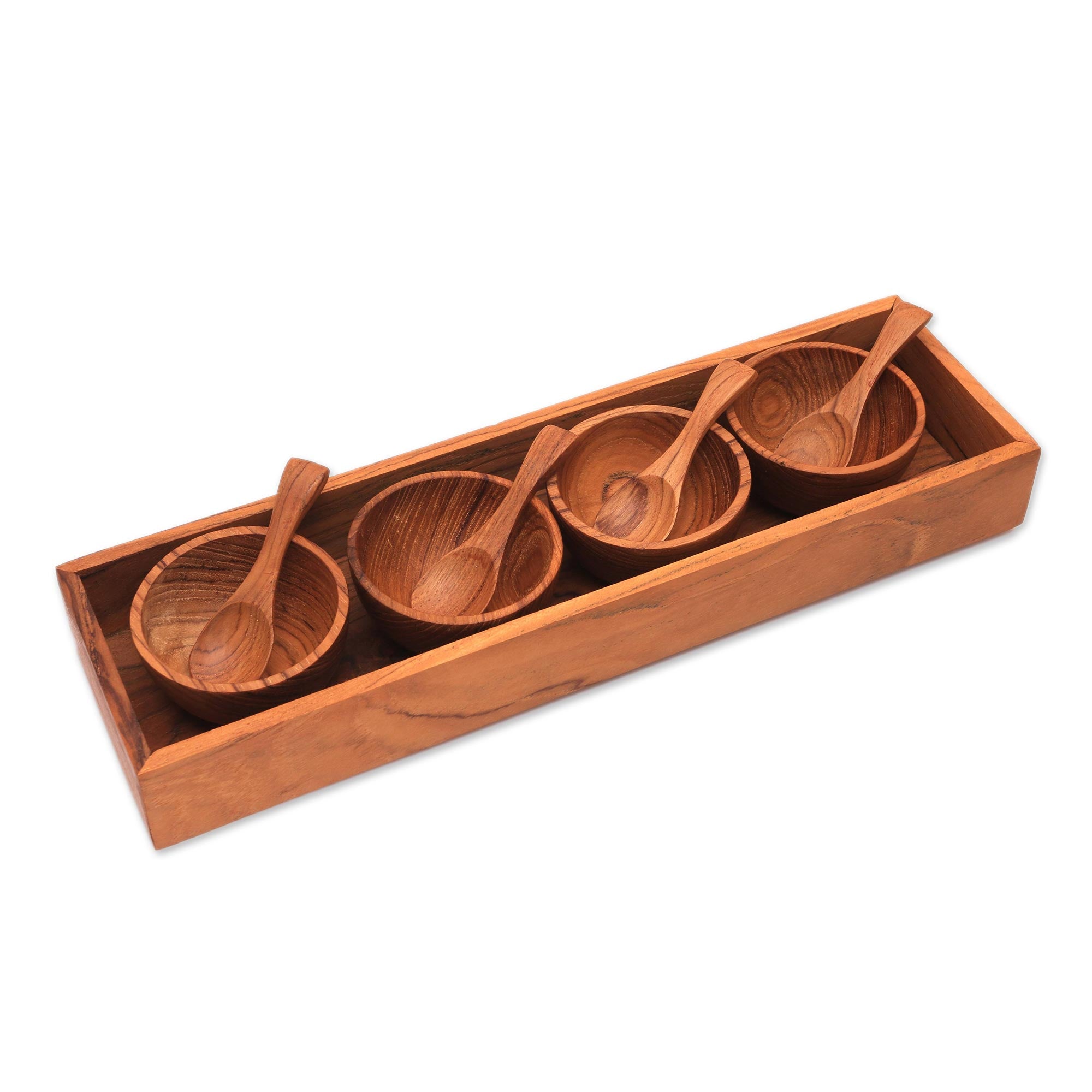 Premium Hand-Carved Teak & Sawo Wood Condiment Set – 9-Piece Date Night Essential