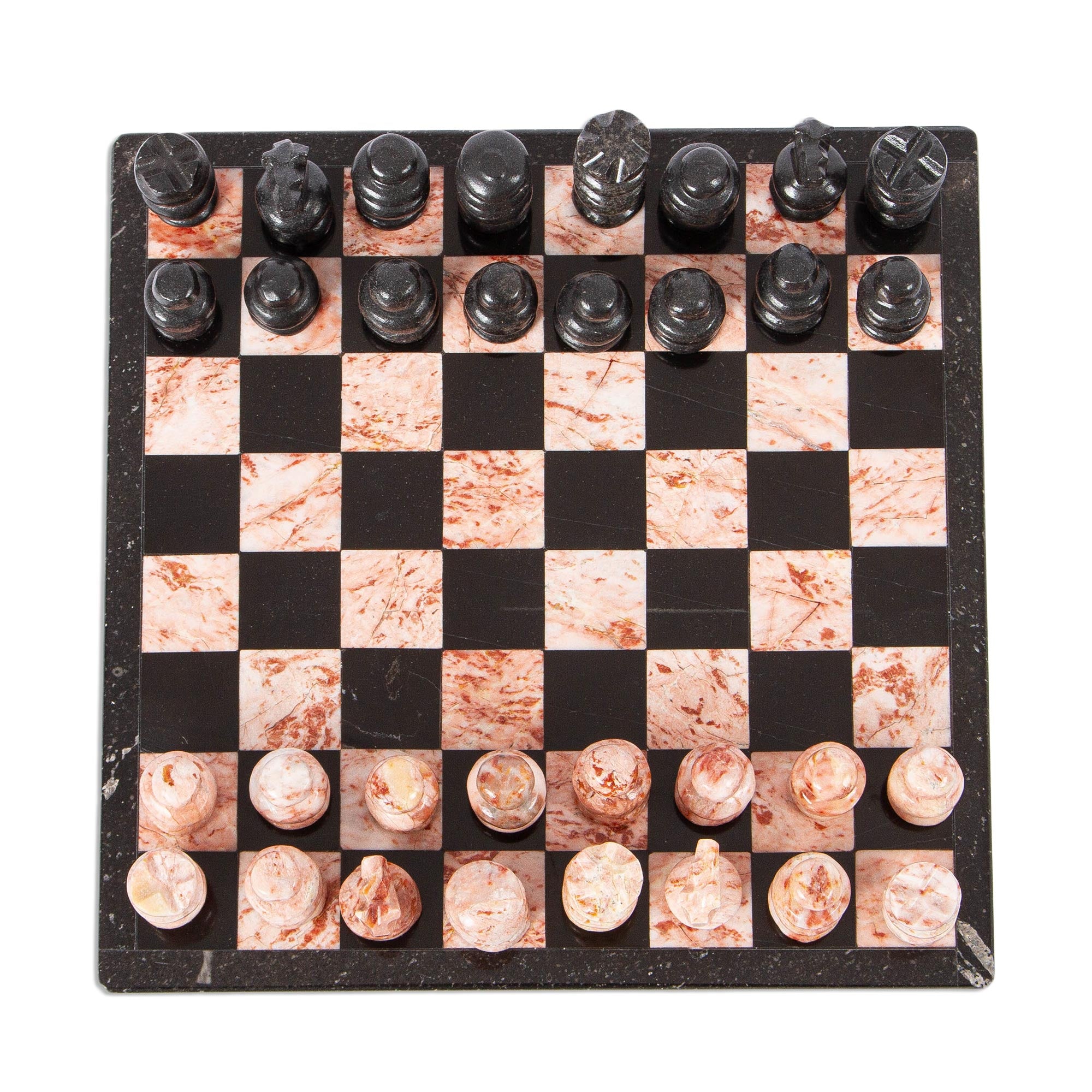 Premium Black & Pink Marble Chess Set - Handcrafted in Mexico (7.5 in.)