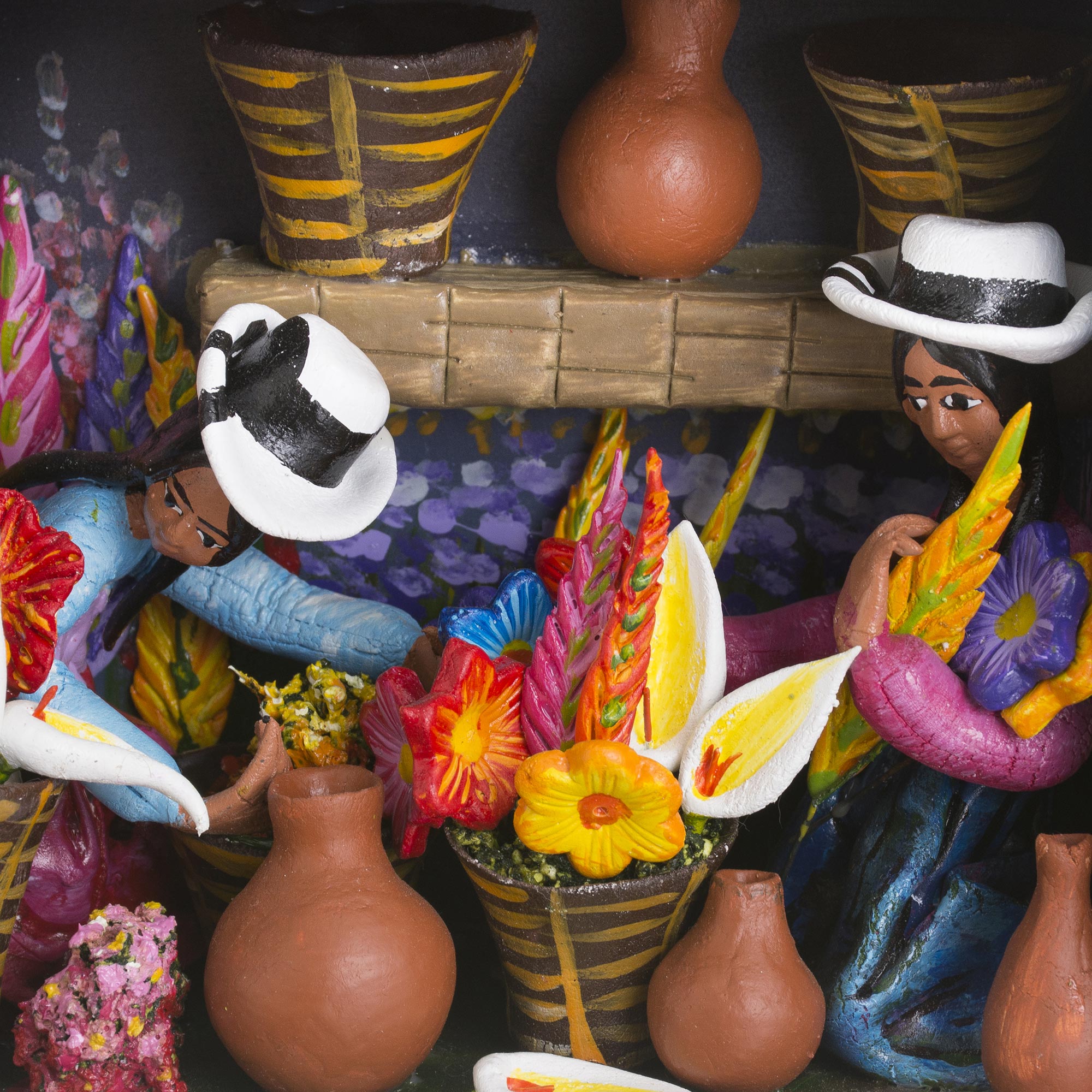 Premium Floral Retablo Art Piece – Handcrafted Wood & Ceramic Decor from Peru