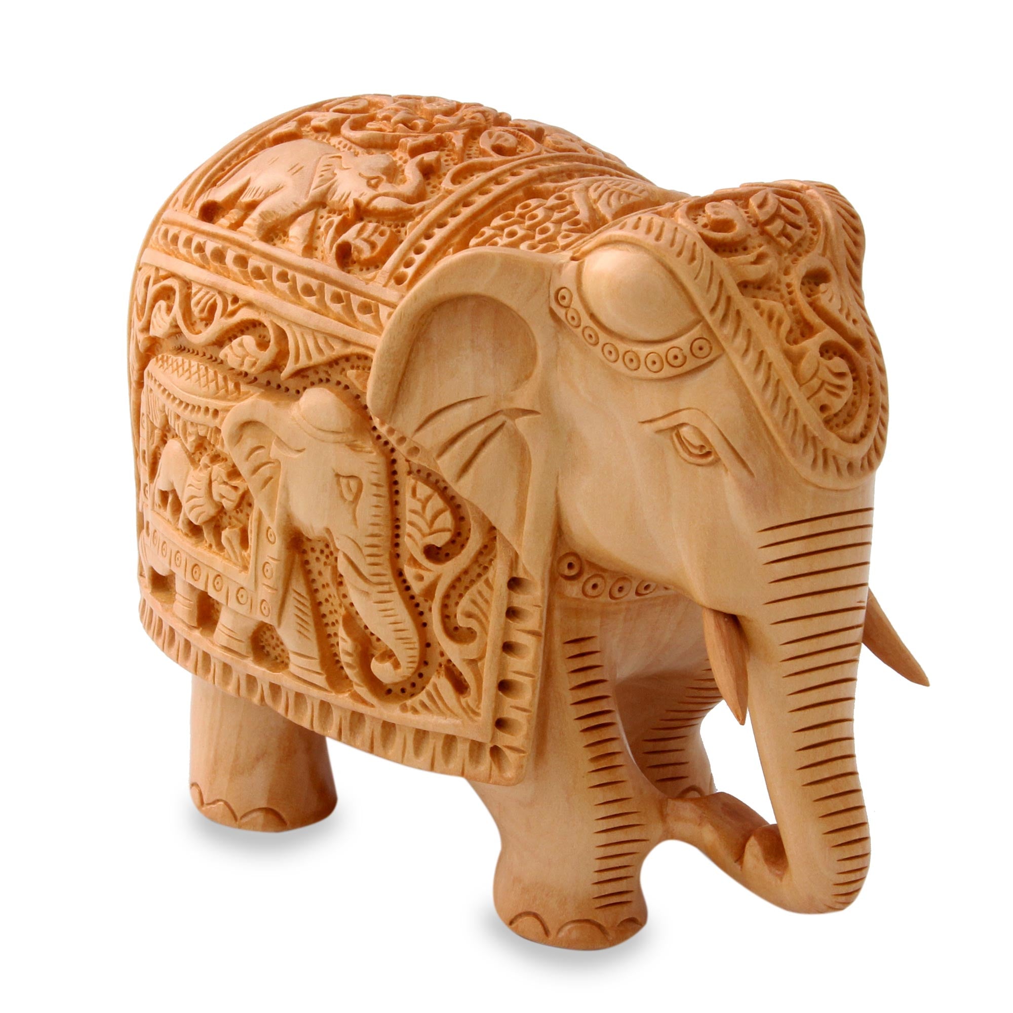 Premium Hand-Carved Kadam Wood Elephant Sculpture - Peace & Harmony Collection
