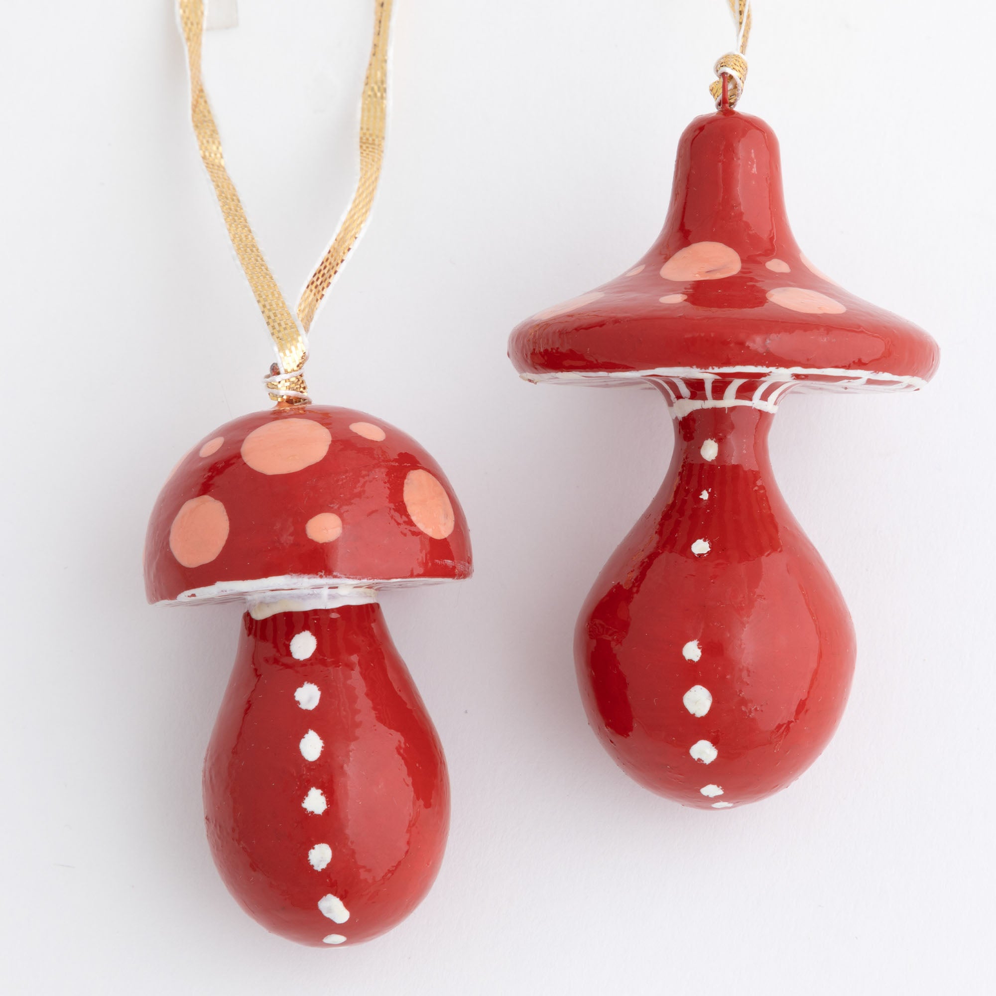 Premium Hand-Painted Mushroom Ornaments - Whimsical Christmas Set of 2