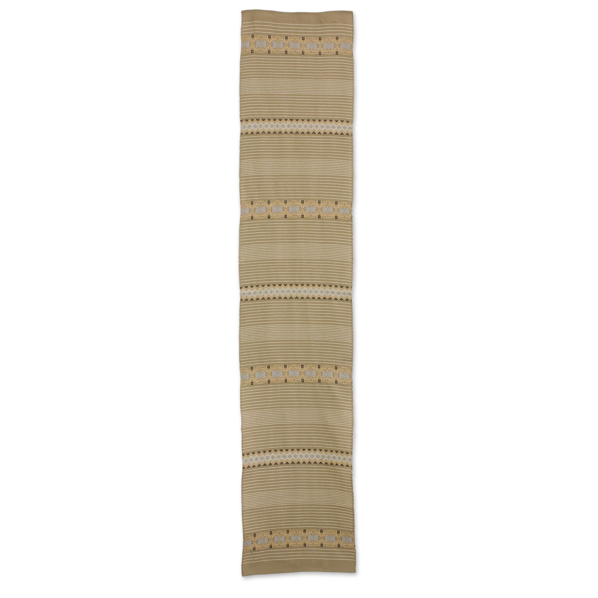Premium Handwoven Khaki Striped Table Runner - Authentic Guatemalan Artisan Craft