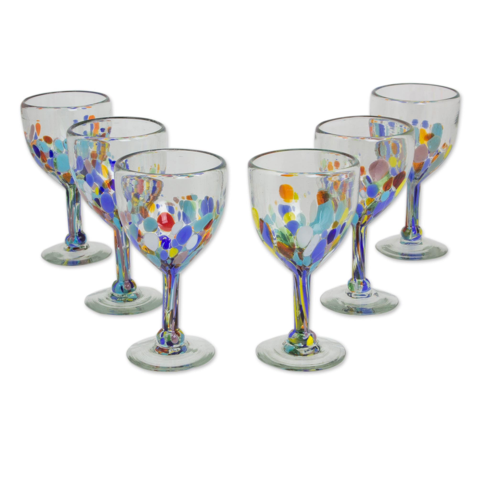 Premium Confetti Festival Hand Blown 8 oz Wine Glasses - Set of 6