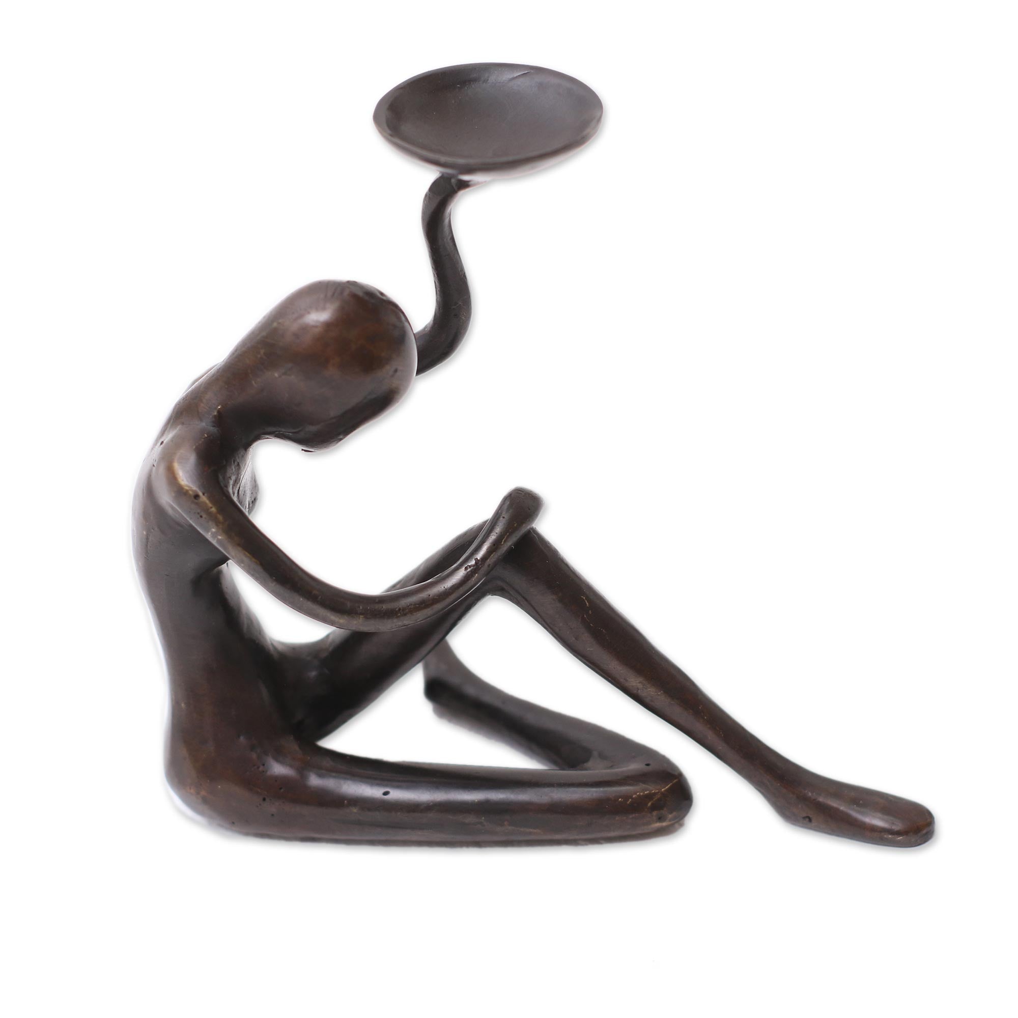 Premium Balinese Bronze Ballet Bowl Figurine - Antiqued Finish