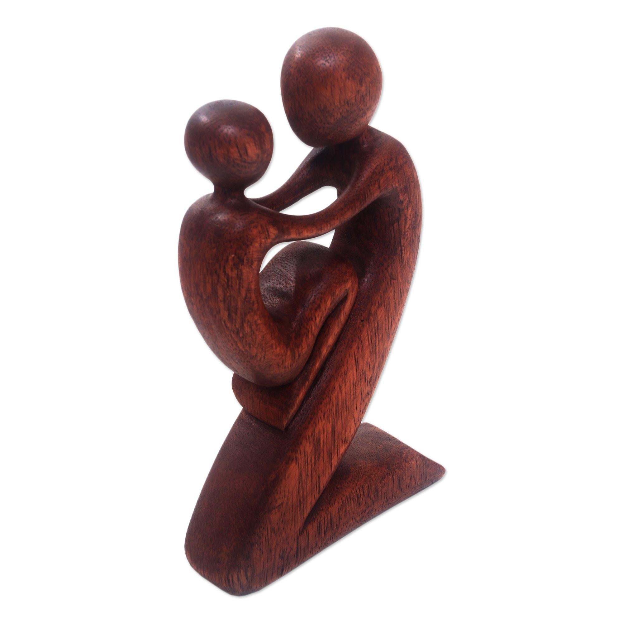 Premium Hand-Carved Suar Wood Father & Child Sculpture - Bali Artisan Craft