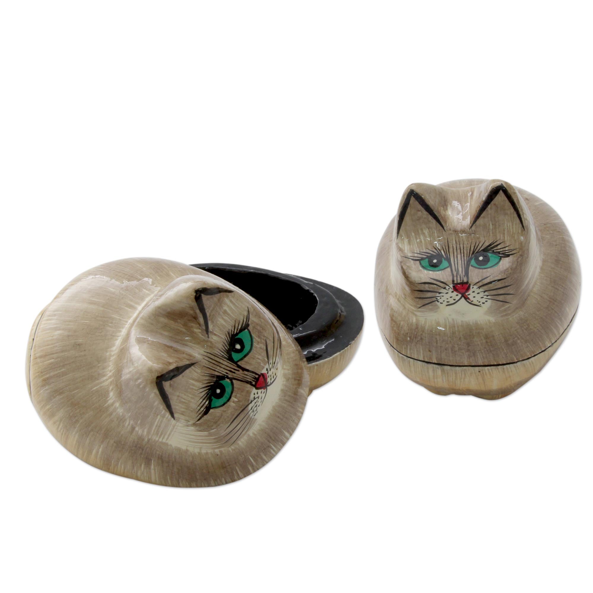 Premium Handcrafted Cat-Themed Papier Mache Keepsake Boxes (Set of 2)