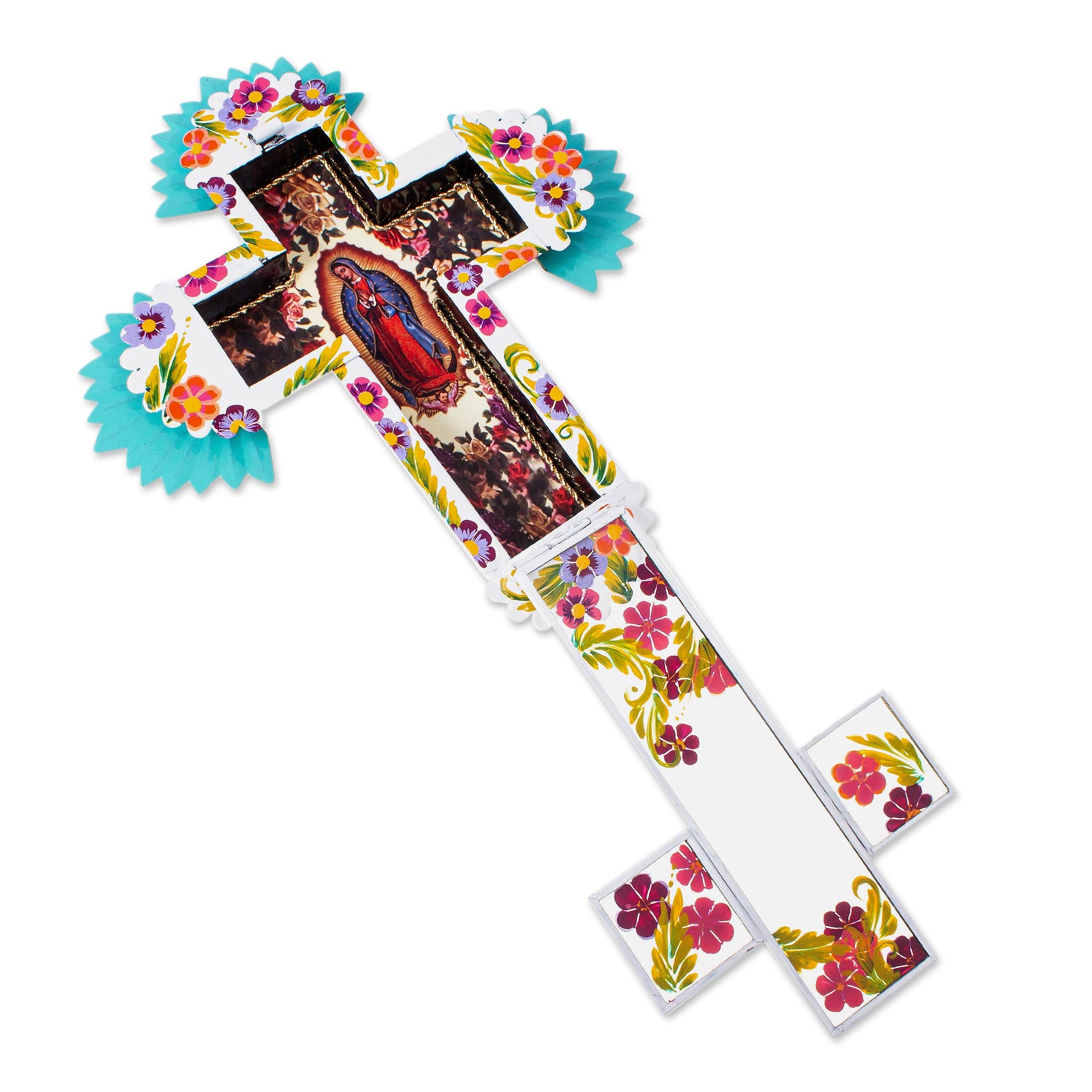 Premium Blessed Virgin Wall Cross - Handcrafted Tin & Glass Art