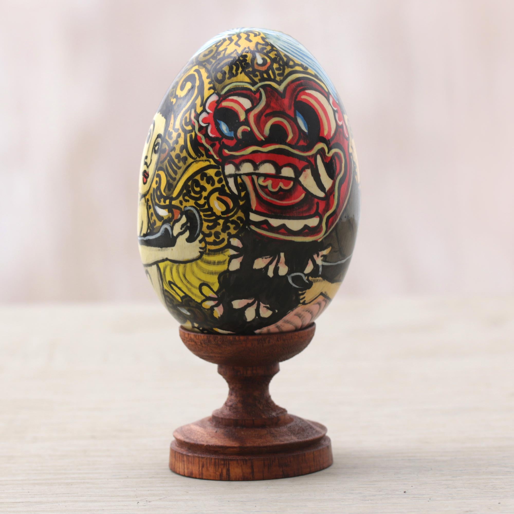 Premium Calon Arang Egg-Shaped Wooden Witch Sculpture – Handcrafted Art from Bali