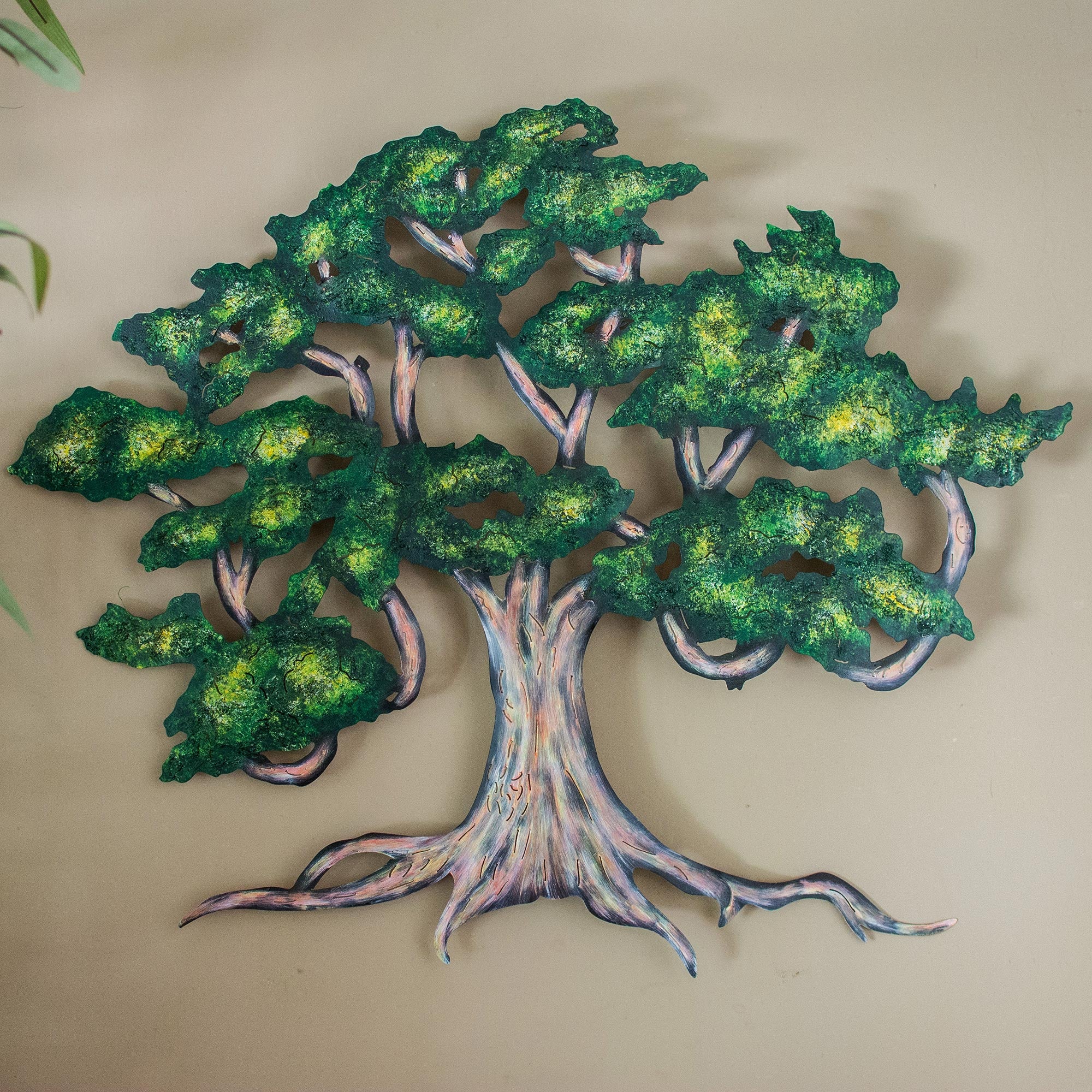 Premium Handmade Steel Wall Art: Ancient Shade Tree Design (Medium)