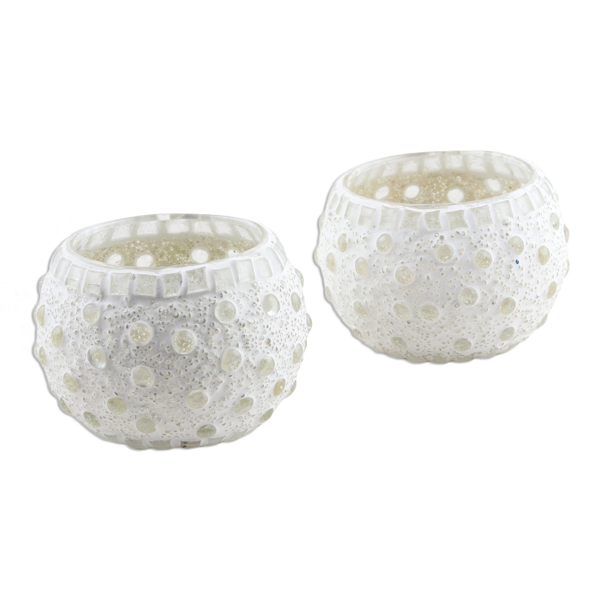 Premium Starlit Night Glass Mosaic Tealight Candleholders - Handmade Pair