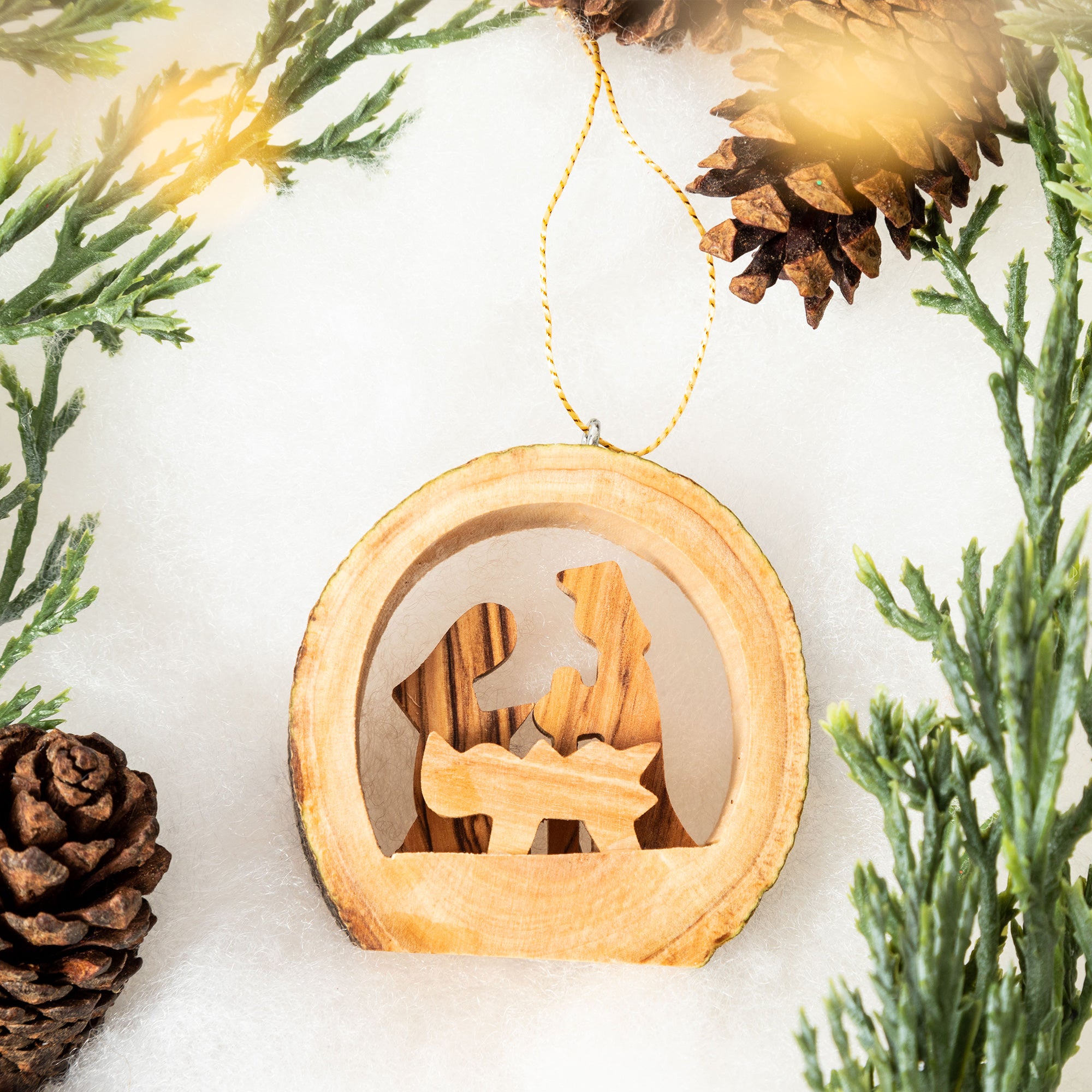 Premium Olive Wood Nativity Ornament - Handcrafted Christmas Decoration