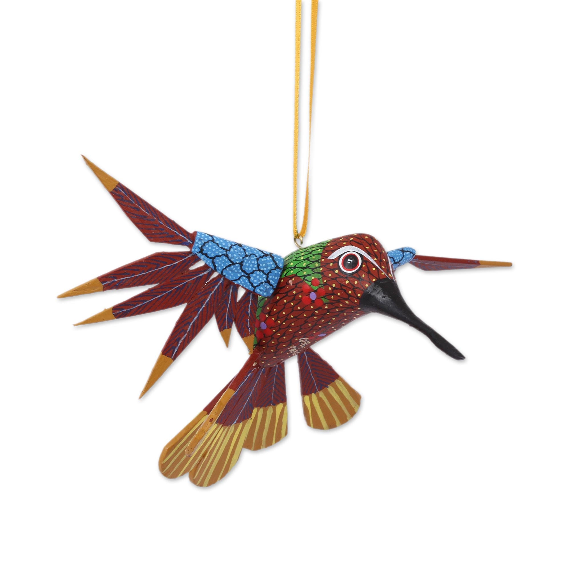 Premium Handcrafted Red Copal Wood Alebrije Hummingbird Ornament – Multicolor Artistry