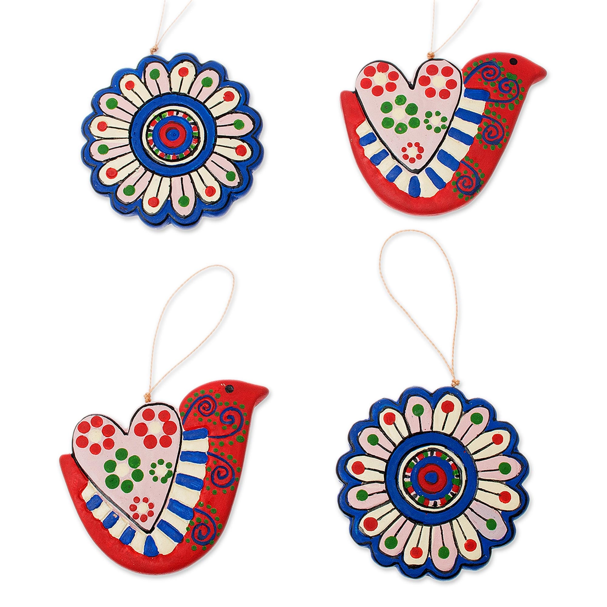 Premium Hand-Painted Ceramic Dove and Flower Ornaments Set of 4 - Ultimate Home Decor