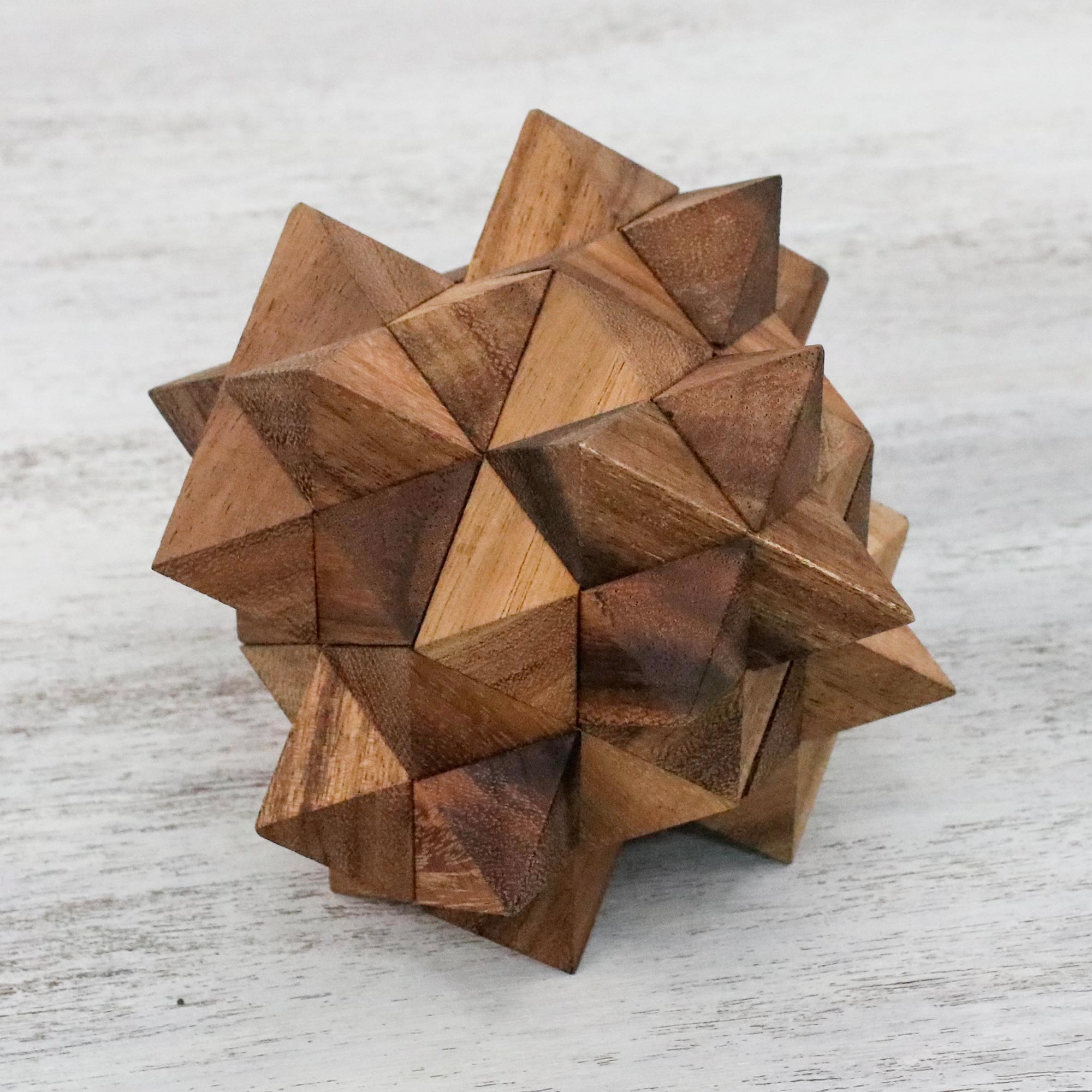 Premium 3D Star Puzzle - Handcrafted Raintree Wood from Thailand
