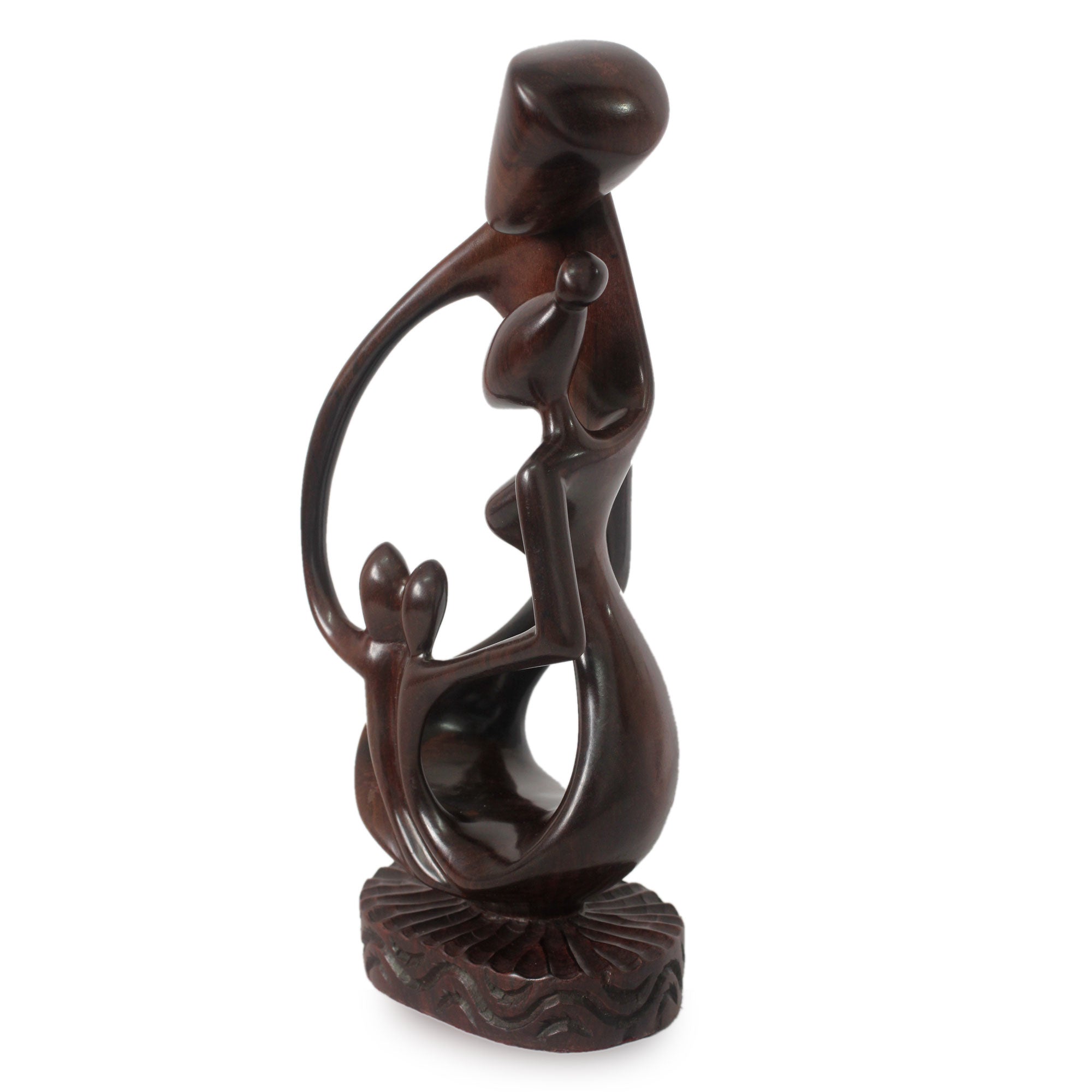 Premium African Family of Four Wood Sculpture - Handcrafted Ebony Art