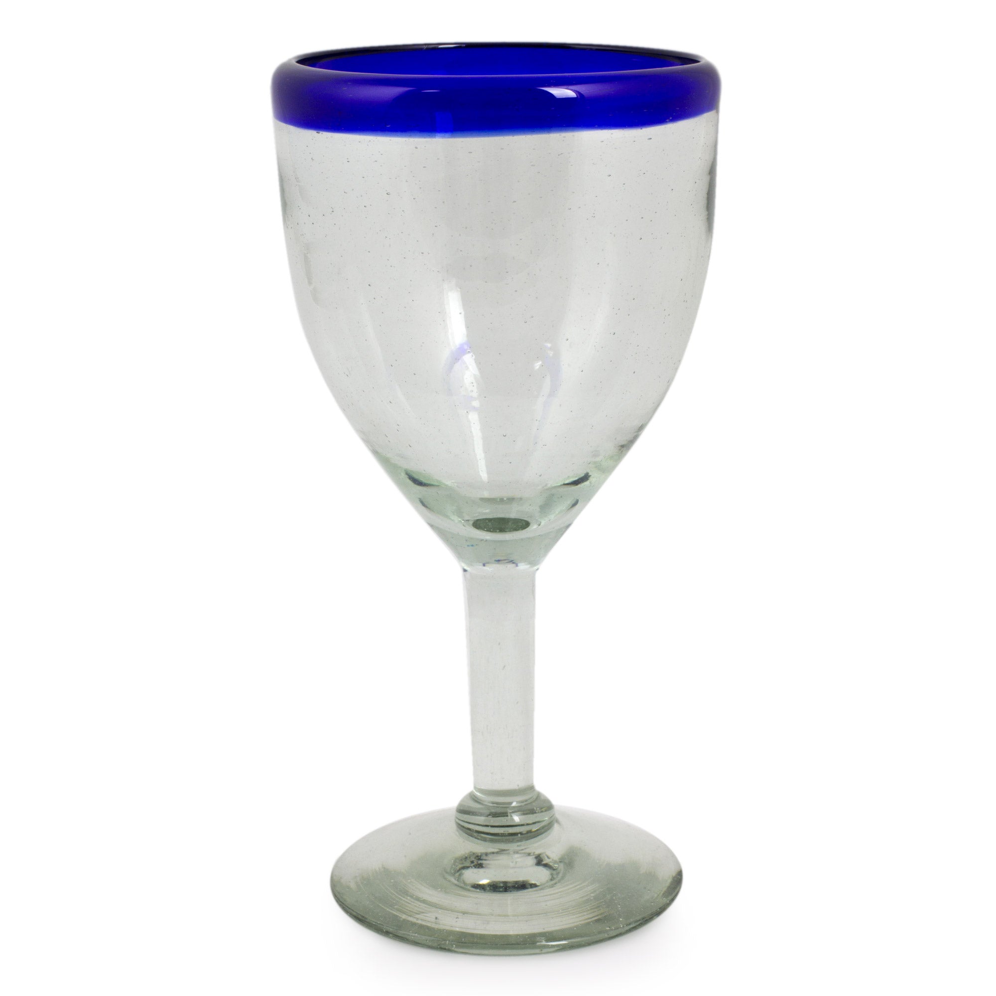 Premium Blue Cancun Handblown Glass Recycled Wine Goblets - Set of 6