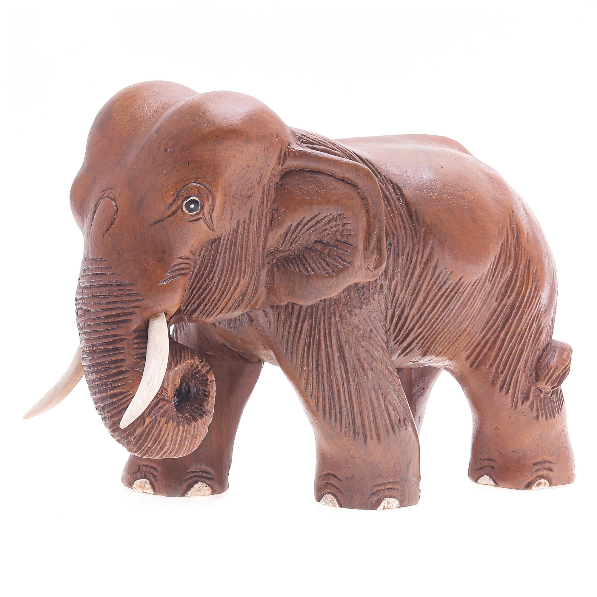 Premium Majestic Elephant Sculpture - Handcrafted Rain Tree Wood Art from Thailand