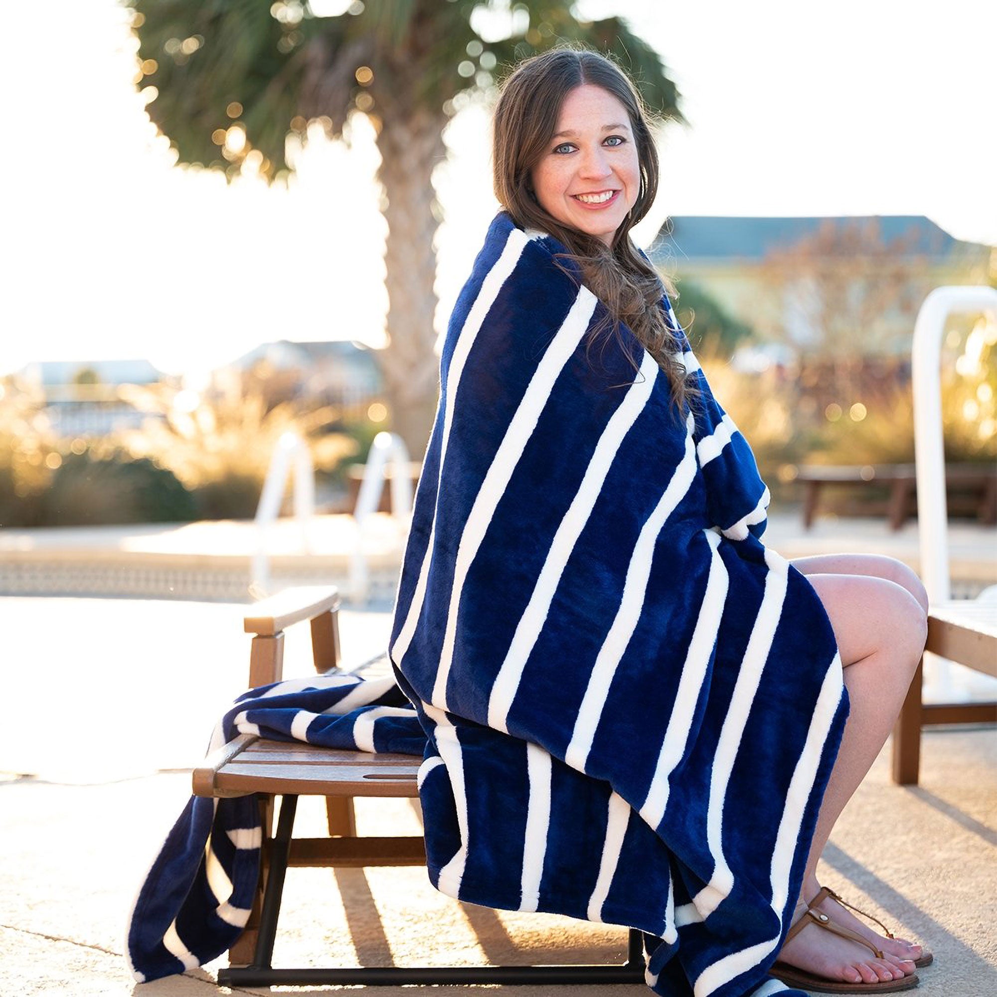 Premium Navy Striped Cozy Blanket