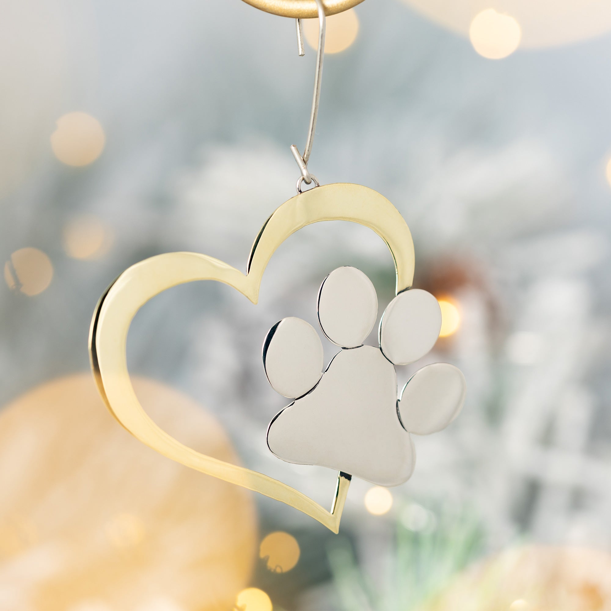 Premium Paw Print Heart Ornament - Handcrafted Mixed Metal Decor