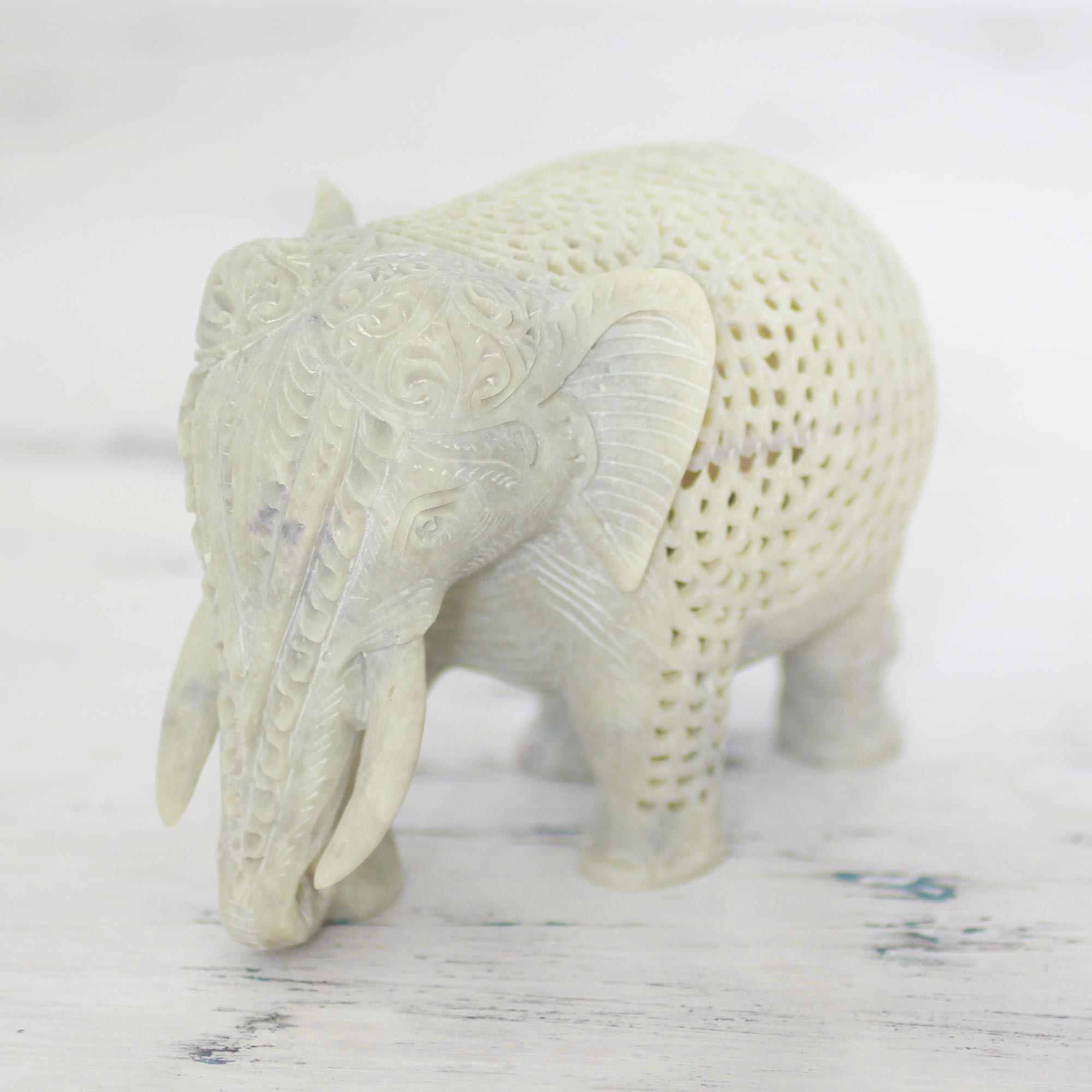 Premium Hand-Carved Soapstone Elephant Figurine - Royal Indian Artistry