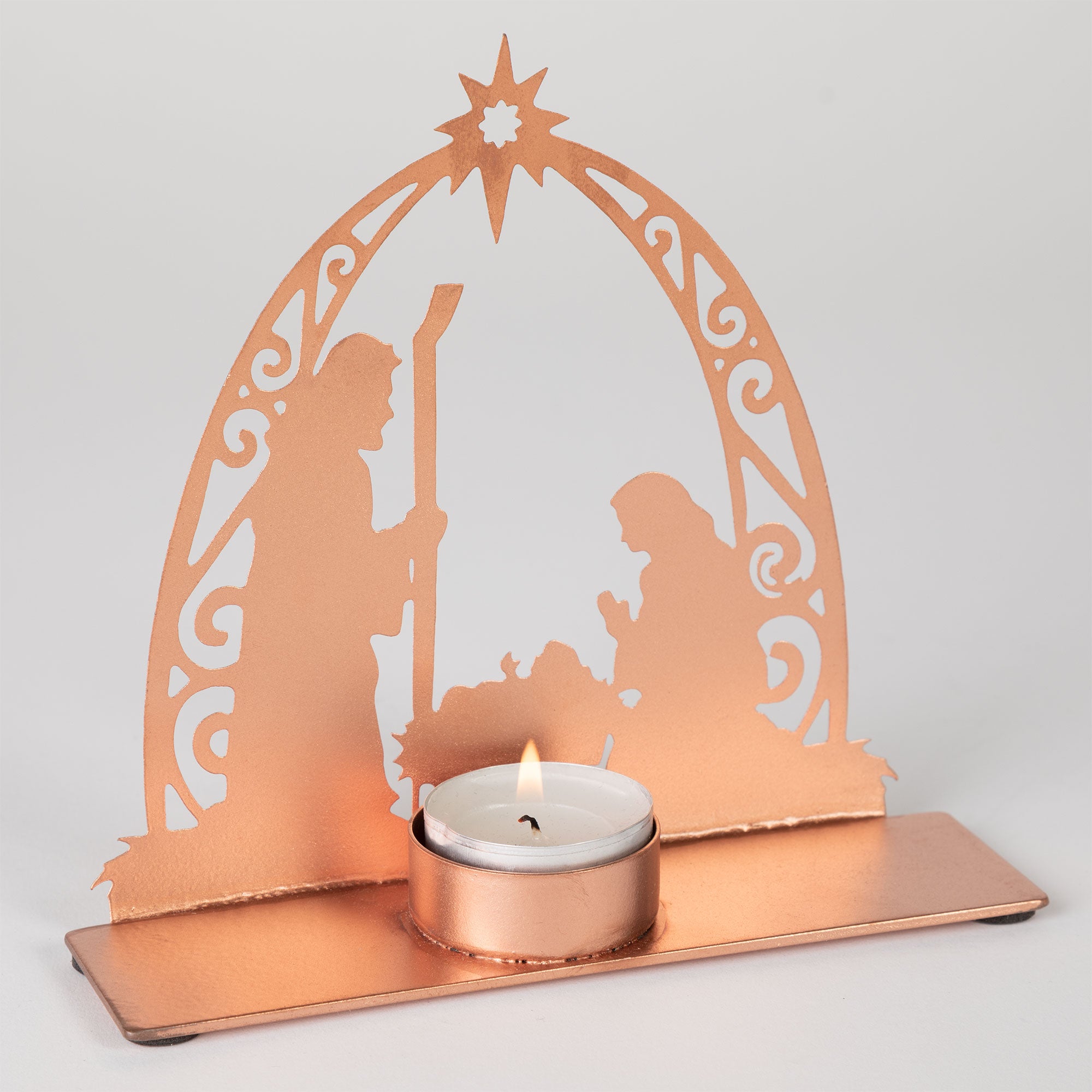 Premium Rose Gold Nativity Tea Light Candle Holder - Handcrafted Elegance