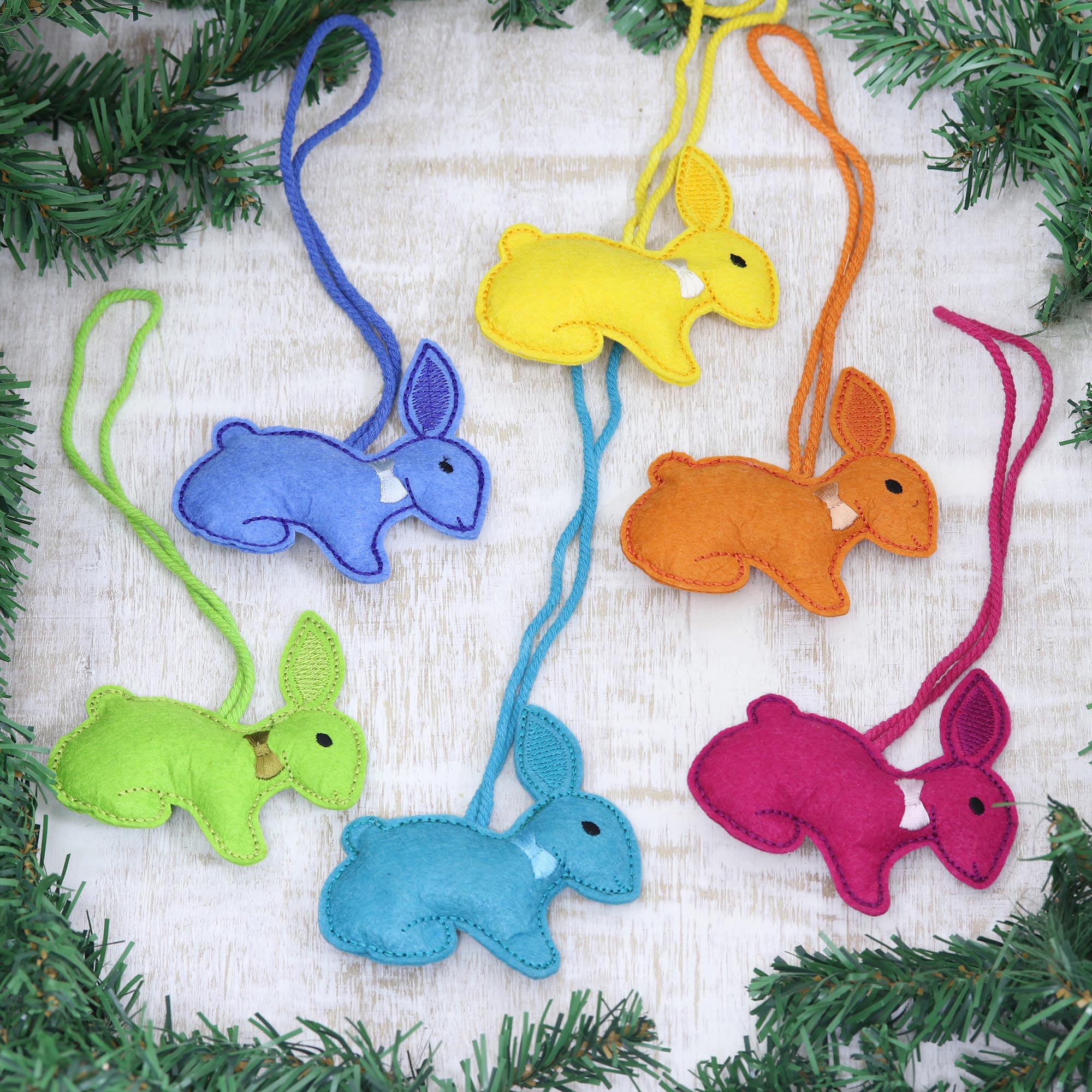 Premium Handcrafted Colorful Bunny Ornaments - Set of 6, India Artisan Collection