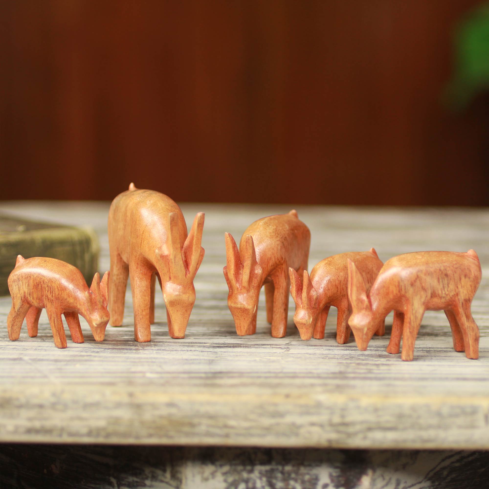 Premium Handcrafted African Antelope Sculpture Set – 5-Piece Artisan Collection