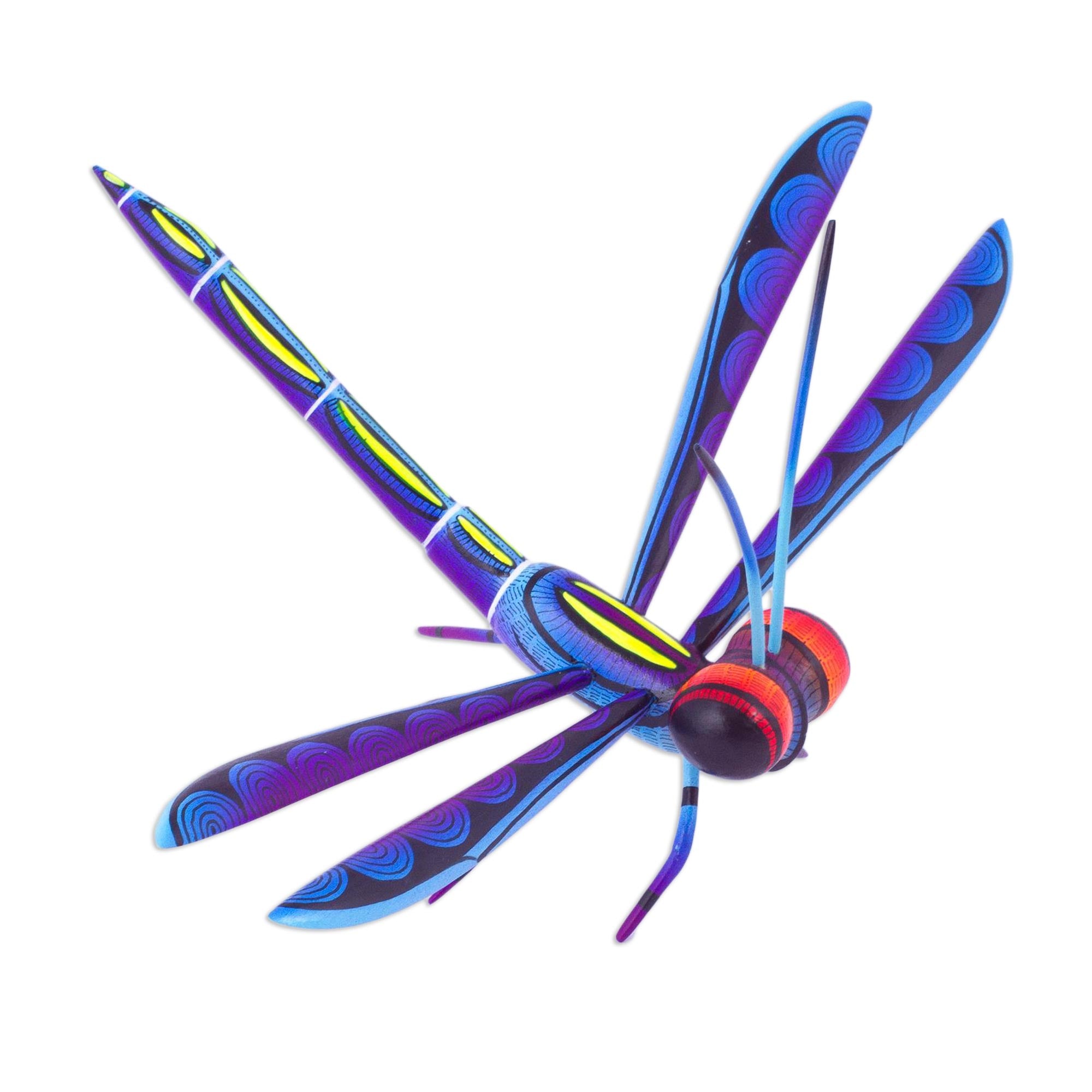 Premium Handcrafted Blue Copal Wood Dragonfly Sculpture - Authentic Mexican Artistry