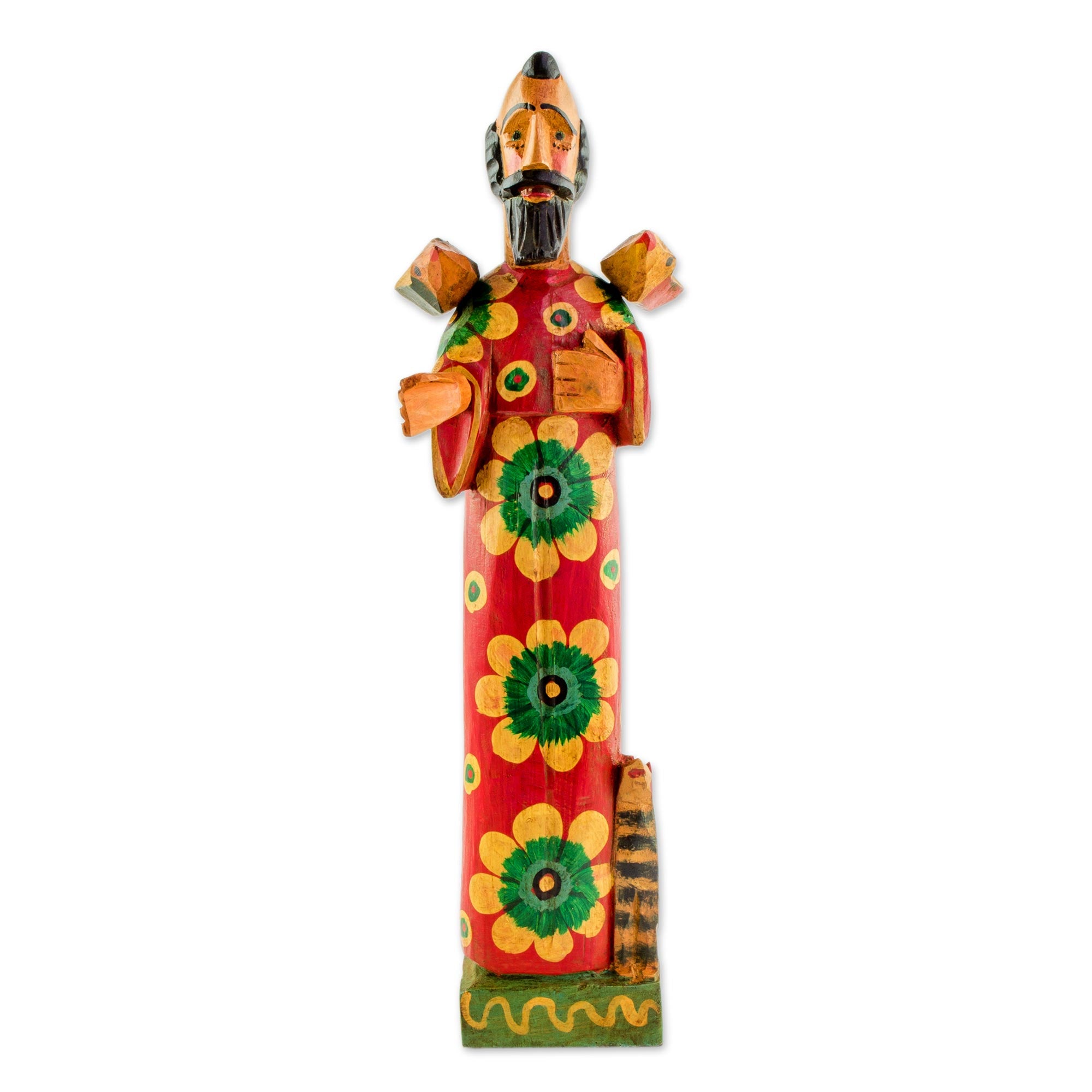 Premium Hand-Painted Saint Francis Sculpture - Rustic Pinewood Art Piece