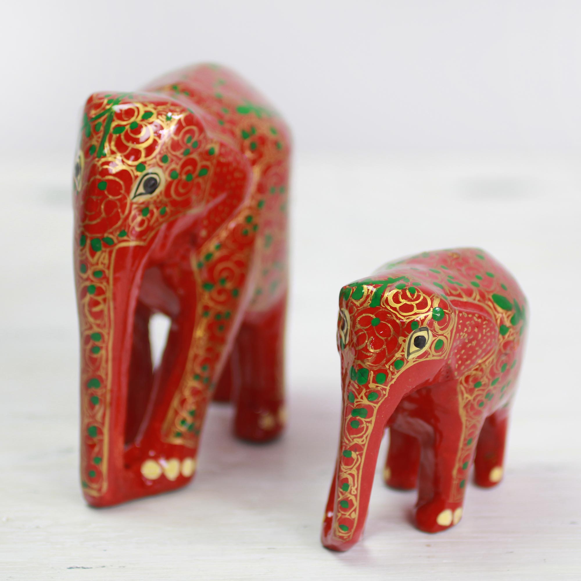 Premium Indian Handcrafted Mother & Baby Elephant Sculpture Set - Floral Design
