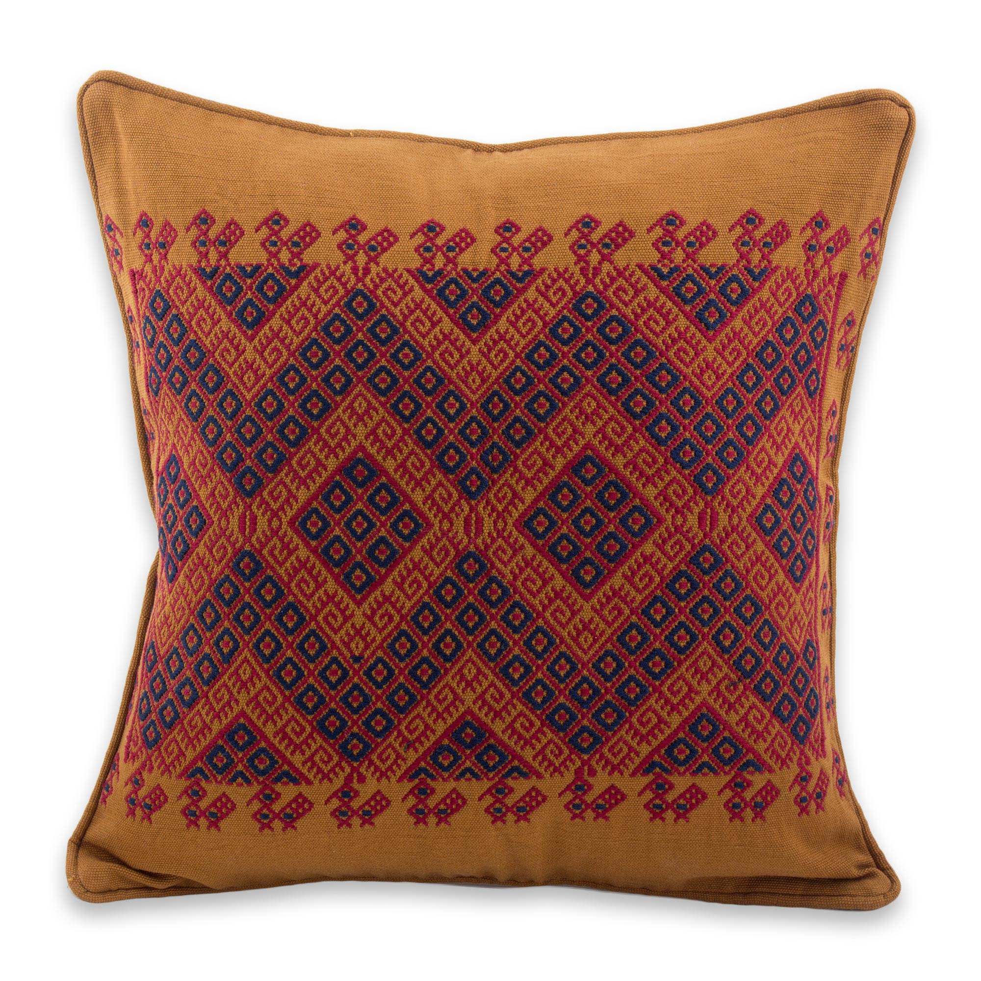 Premium Maya Backstrap Loom Woven Cotton Cushion Cover - Earth Tone Elegance