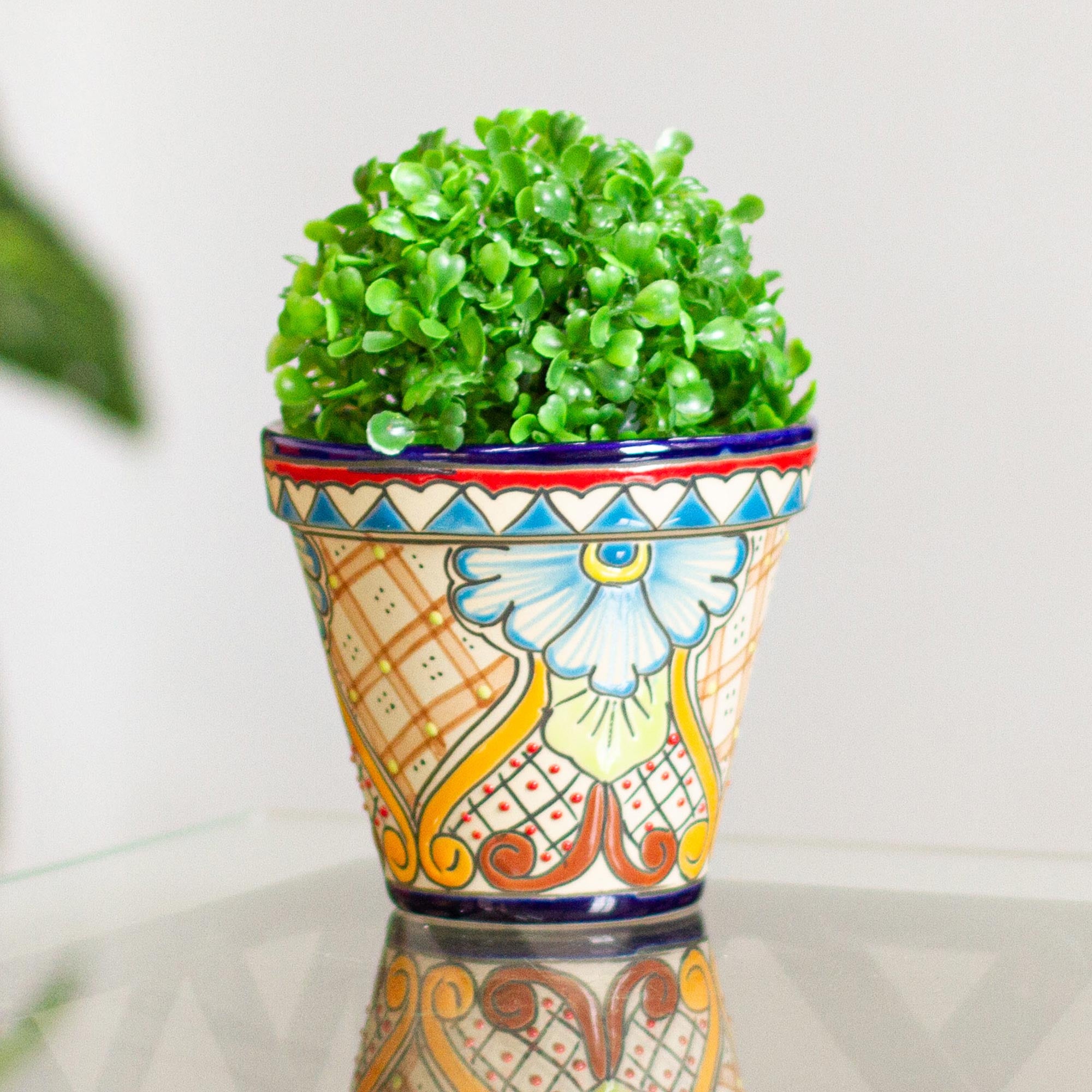 Premium Talavera Style Ceramic Flower Pot - Vibrant Floral Motif for Indoor & Outdoor Decor
