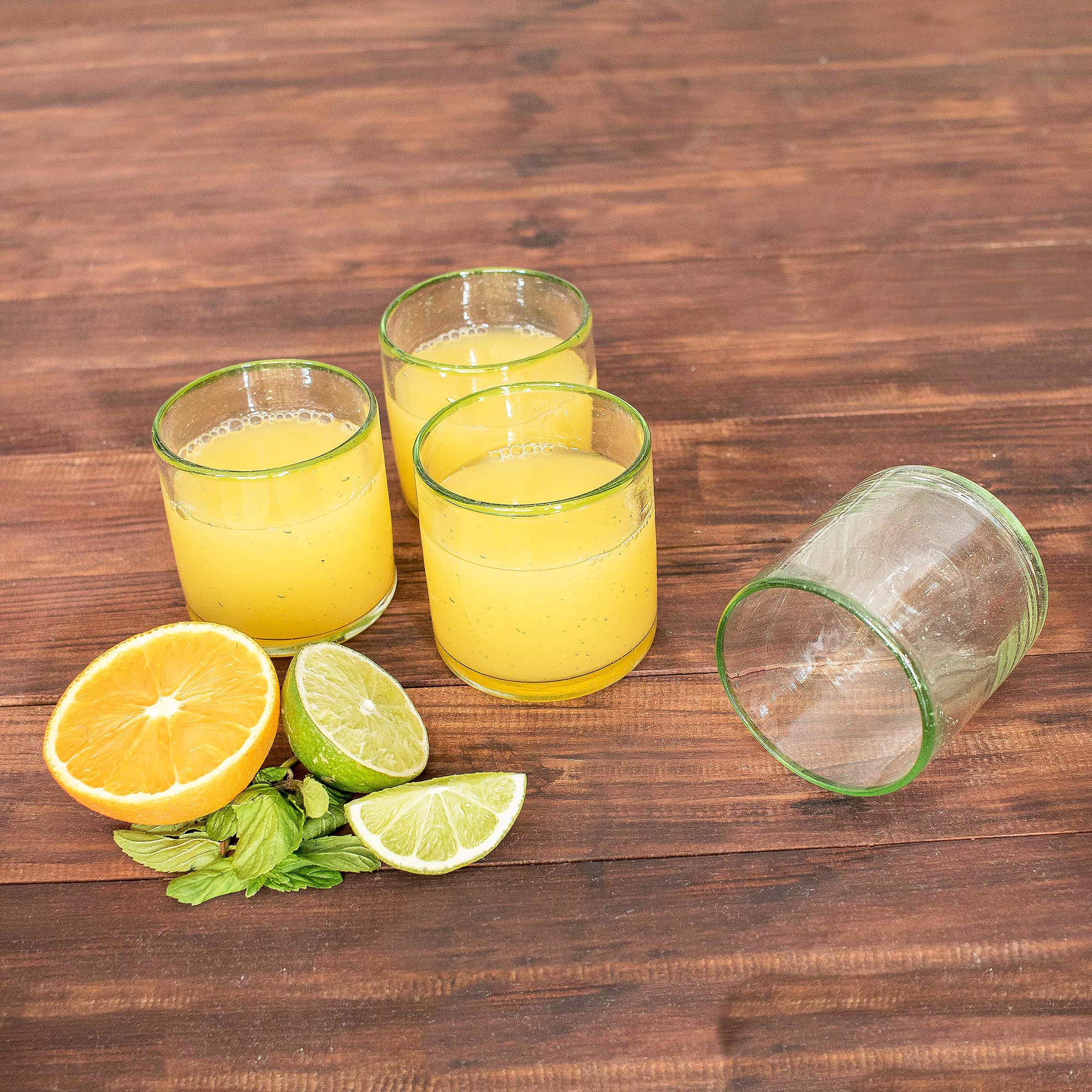 Premium Eco-Friendly Recycled Glass Juice Glasses - Set of 4