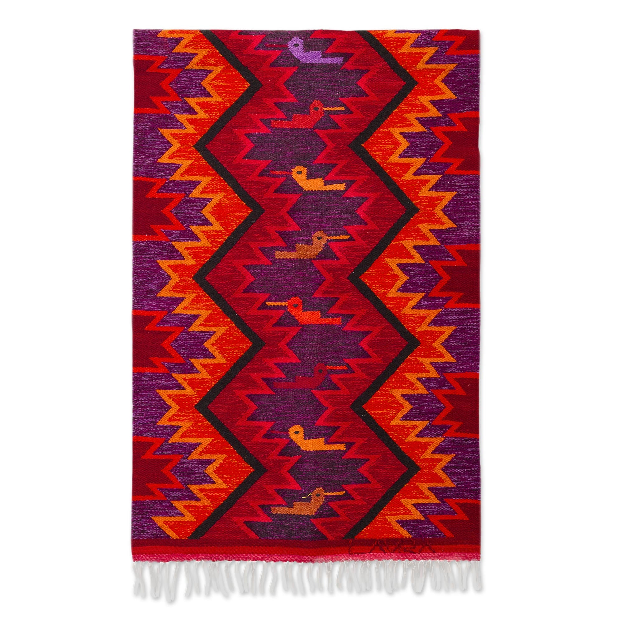Premium Geometric Hummingbird Wool Tapestry – Handwoven Art from Peru