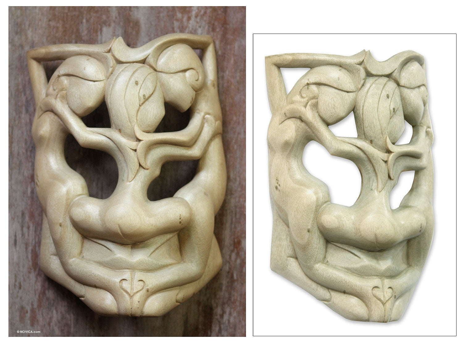 Premium Handcrafted Three Best Friends Wooden Wall Mask