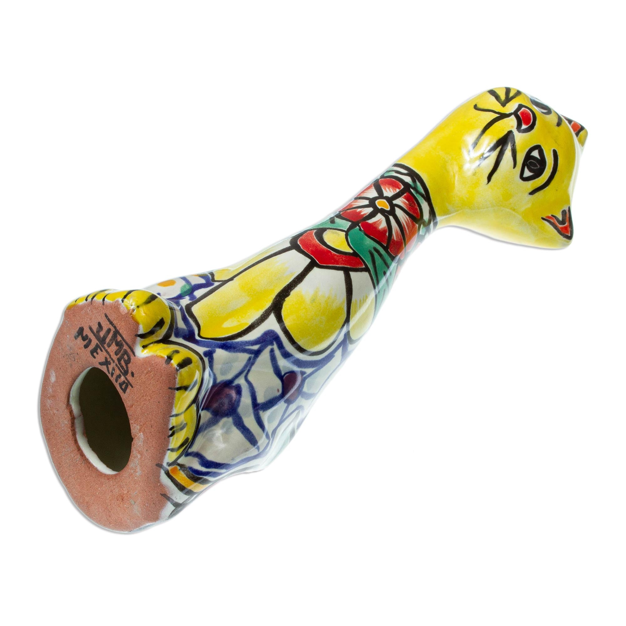Premium Talavera Cat Statue - Hand-Painted Yellow Floral Ceramic Art