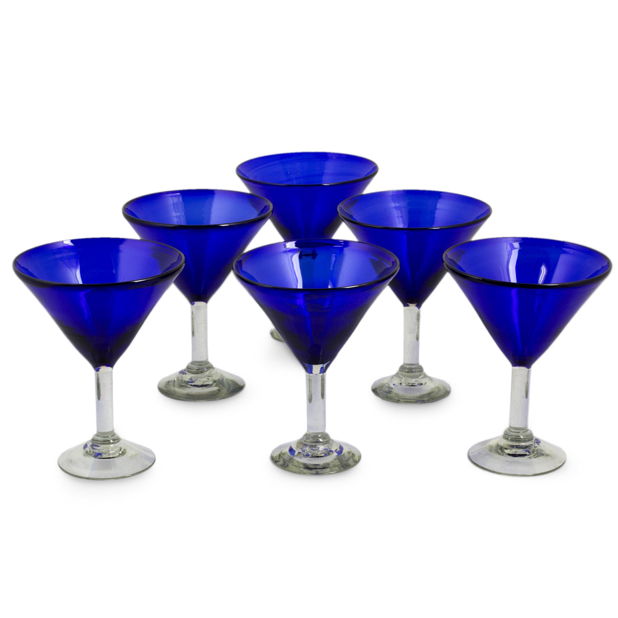 Premium Sapphire Blue Handblown Glass Martini Glasses Set - Eco-Friendly & Unique (Set of 6)