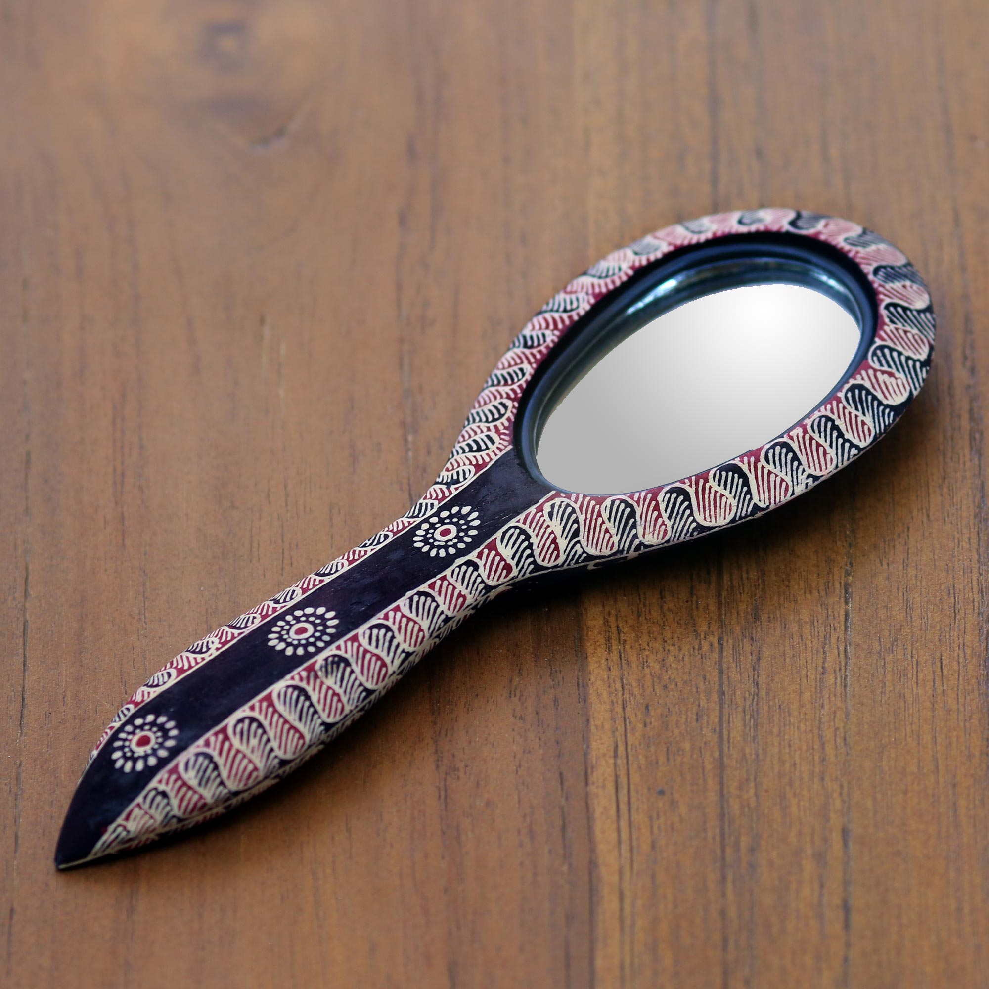 Premium Handcrafted Panji Dark Brown Wall Mirror with Batik Art